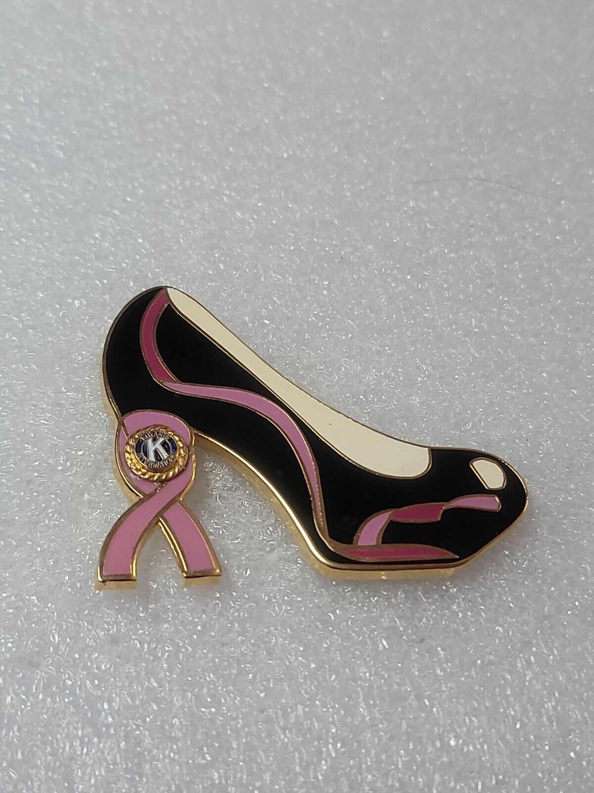 Kiwanis International High Heel Shoe Pin Breast Cancer Ribbon Black Pink Enamel