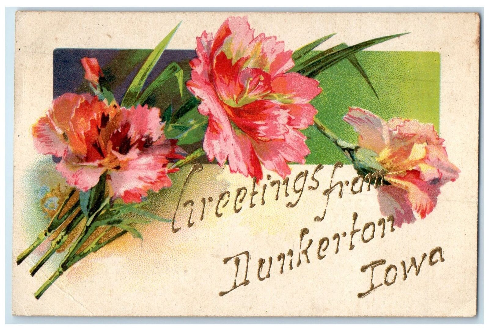1907 Greetings From Dunkerton Bundle Of Flowers Iowa IA Correspondence Postcard
