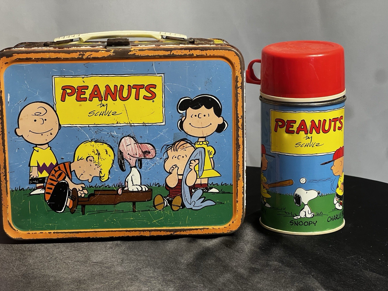 Vintage Peanuts Metal Lunch Box + Thermos 60’s - 70’s Rare Collectible