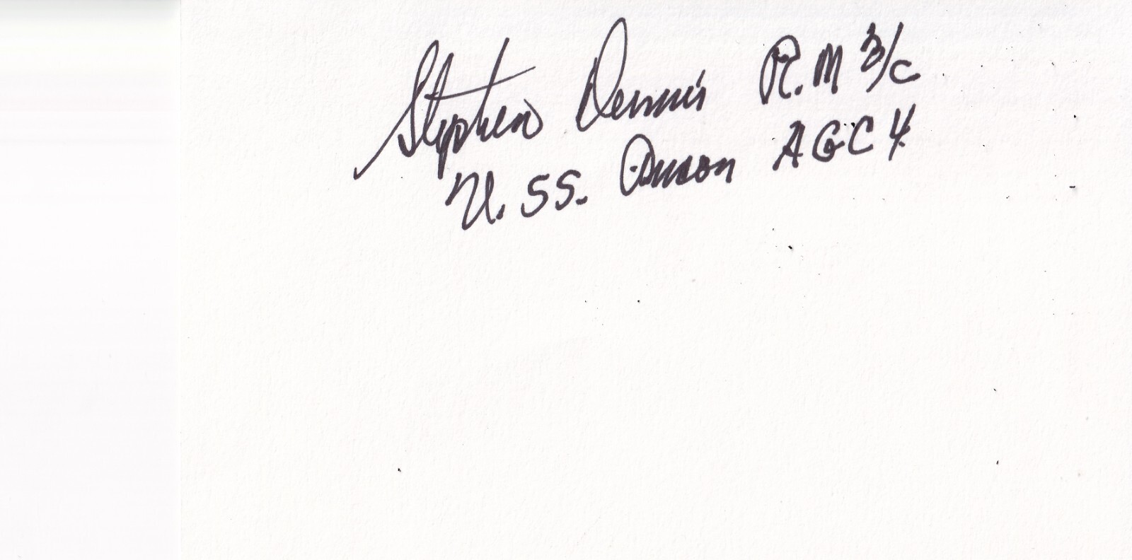 Stephen Dennis Signed Autographed Index Card Rare US Navy Transmitted Surrender
