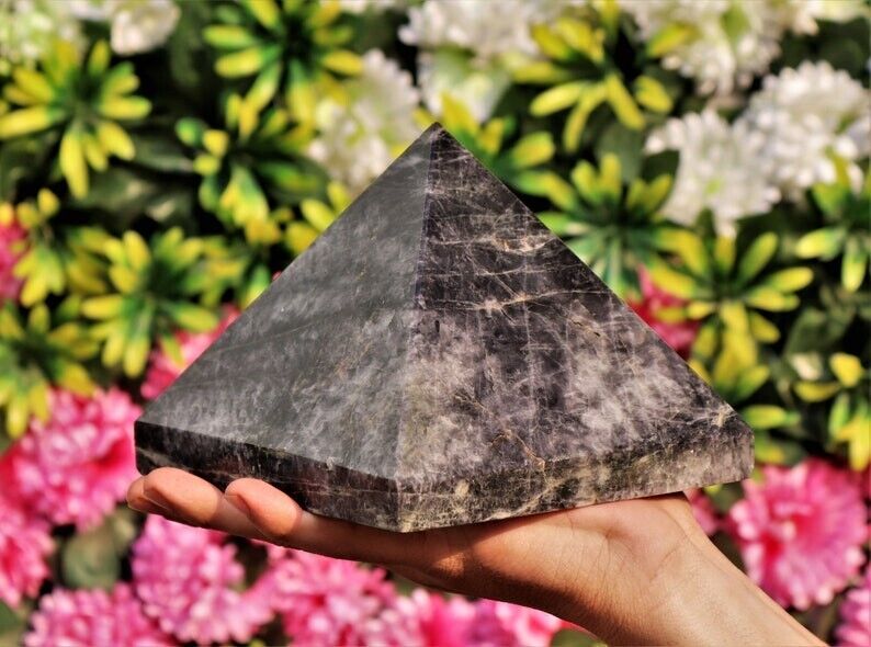 Huge 150MM Natural Black Moonstone Rock Healing Power Metaphysical Aura Pyramid