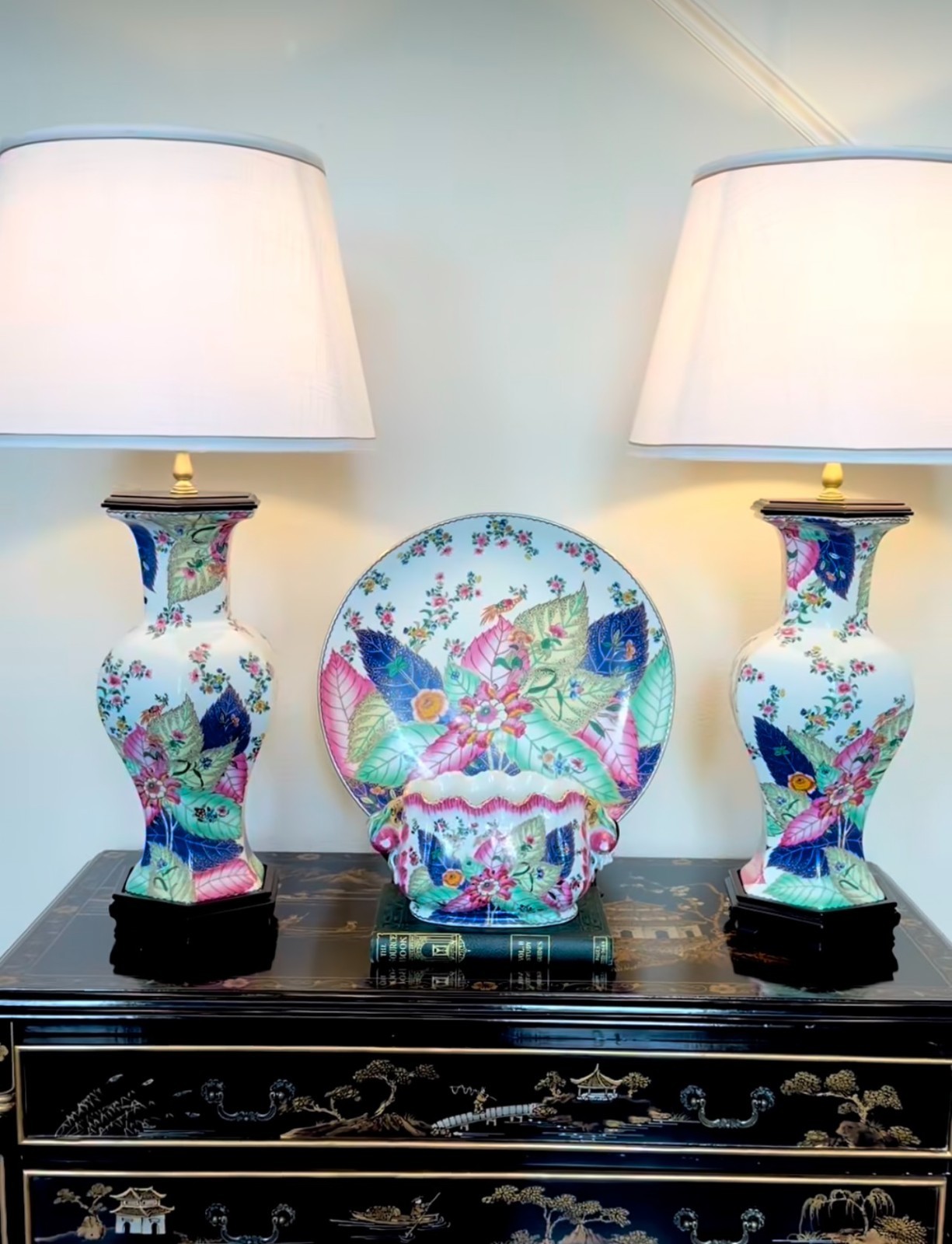 Vintage Pair Custom United Wilson 1897 JUWC Tobacco Leaf Lamps