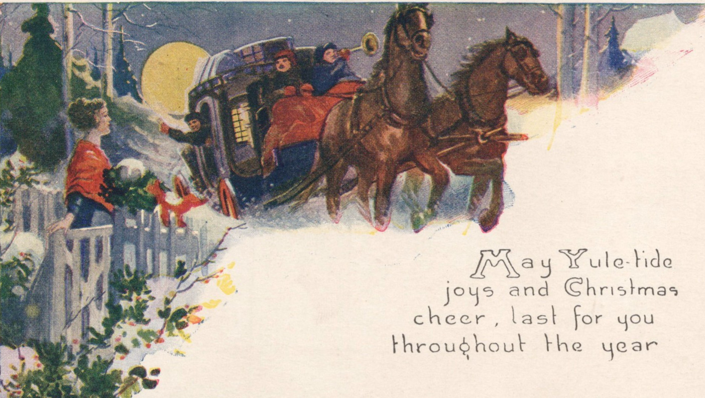 Postcard Christmas Comes in Beauty Horse Carriage Pretty Lady Full Moon 1920 Postcard Christmas Comes in Beauty Horse Carriage Pretty Lady Full Moon 1920