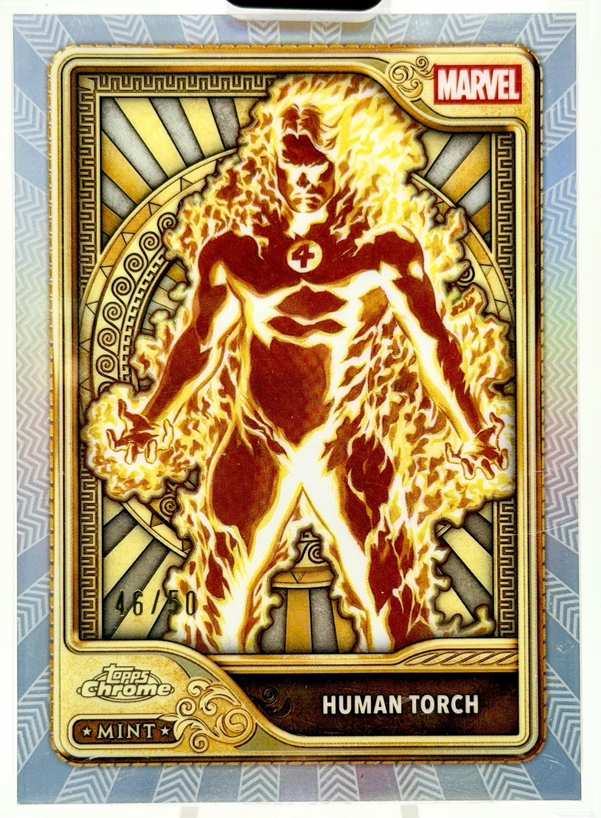 2026 Topps Mint Marvel Human Torch Encased /50 Gold Tier #87