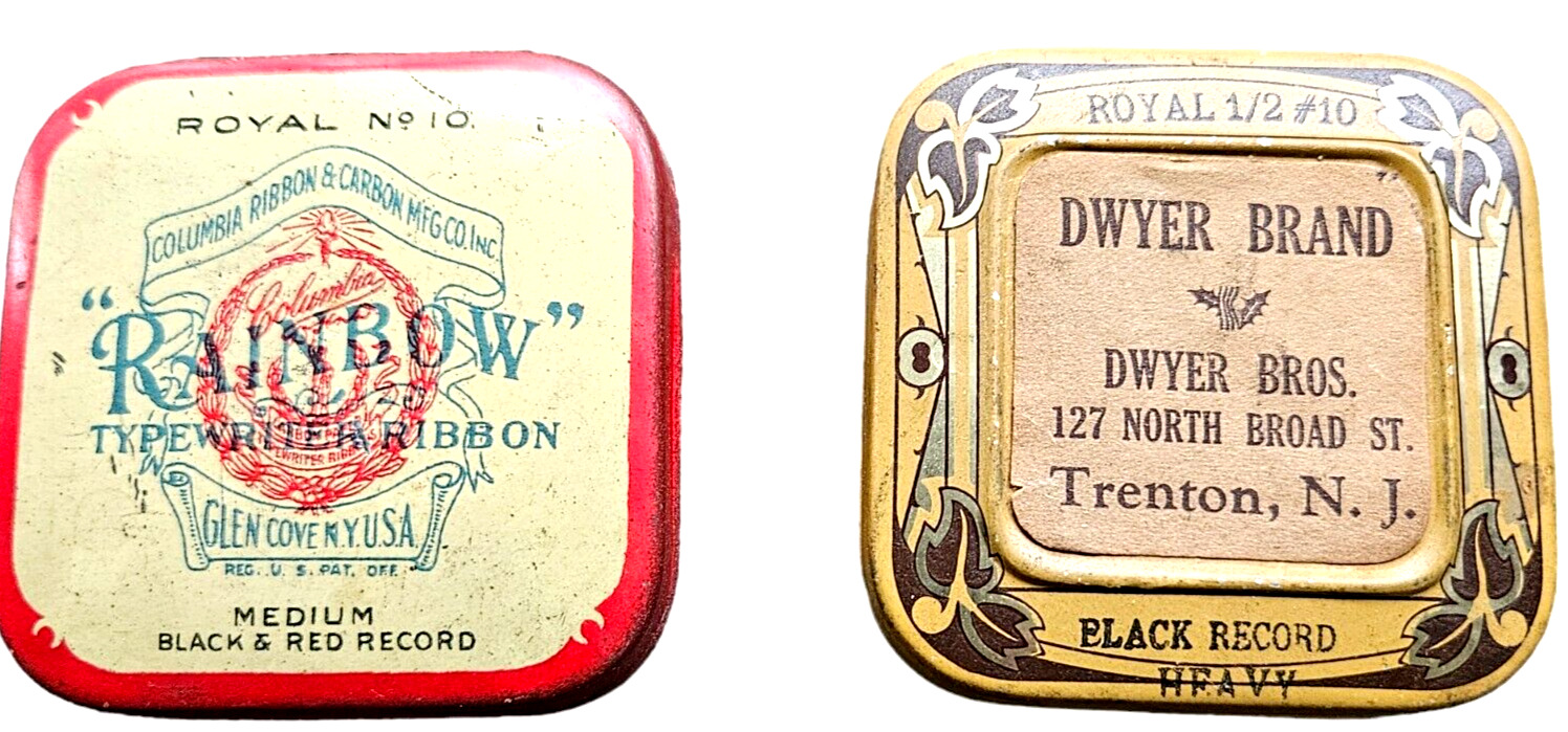 Vintage Typewriter Ribbon Tins Rare Dwyer NJ Columbia Rainbow NY Tape Rolls Lot