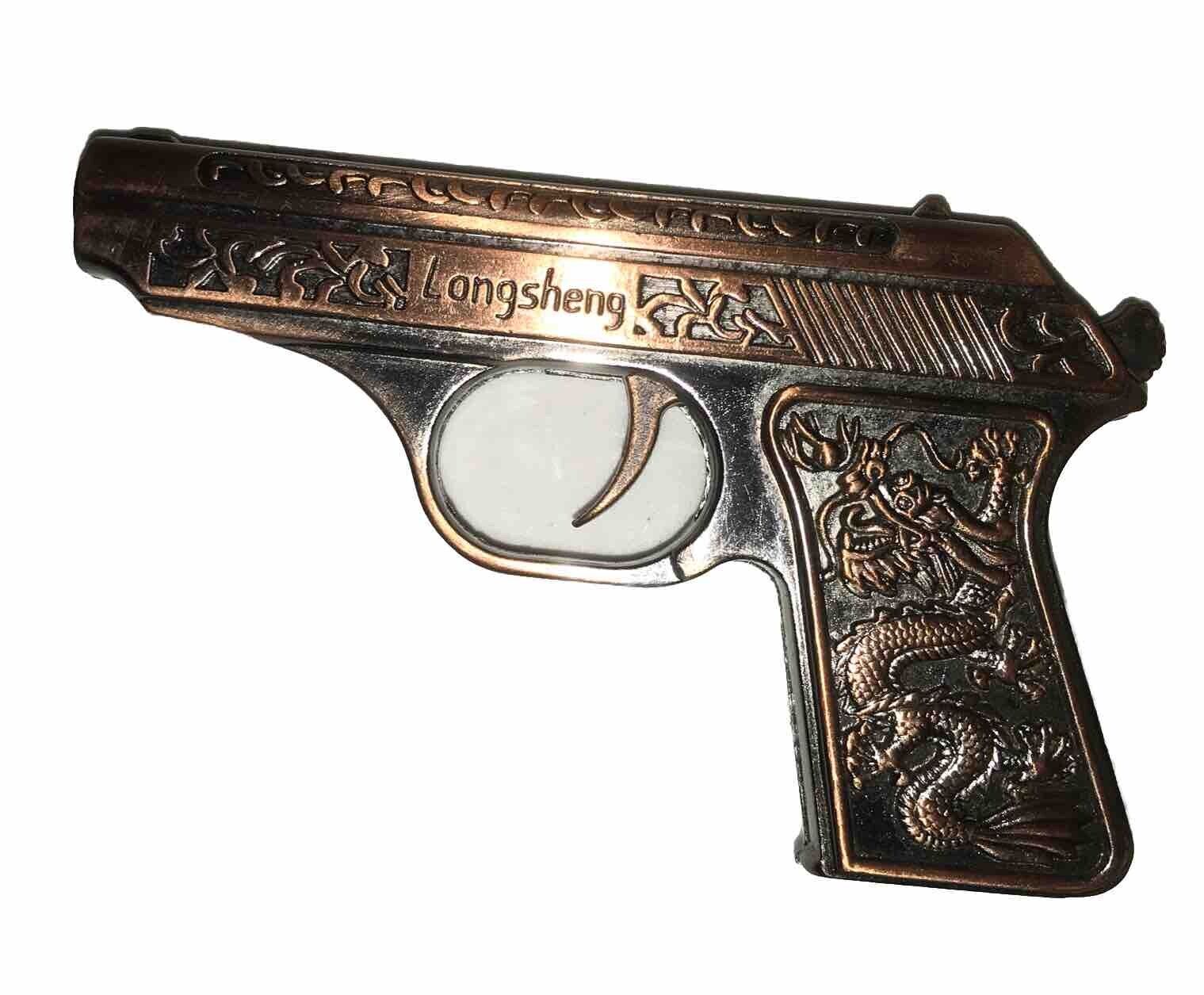 Longsheng Vintage Copper Colored Metal Lighter Gun Pistol  Dragon Handle