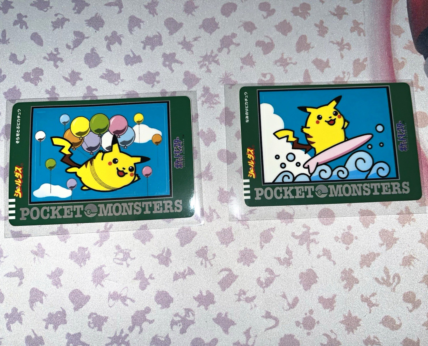 Bandai 1997 Pocket Monsters Japanese Card Lot 2 Pikachu cards balloon & surfing Bandai 1997 Pocket Monsters Japanese Card Lot 2 Pikachu cards balloon & surfing