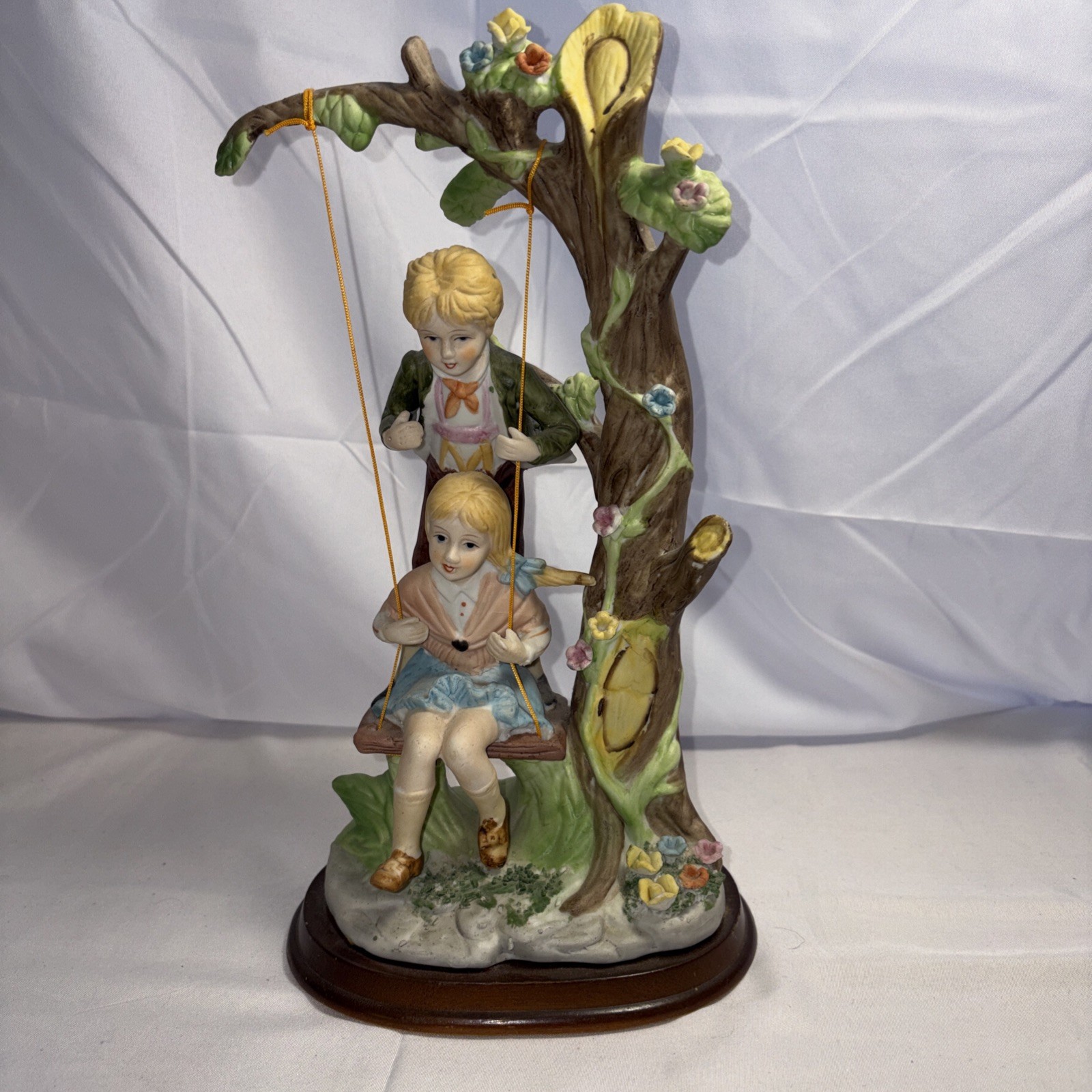 Rare Vintage Lenwile Ardalt Bisque Porcelain Boy and Girl on Swing. Retired