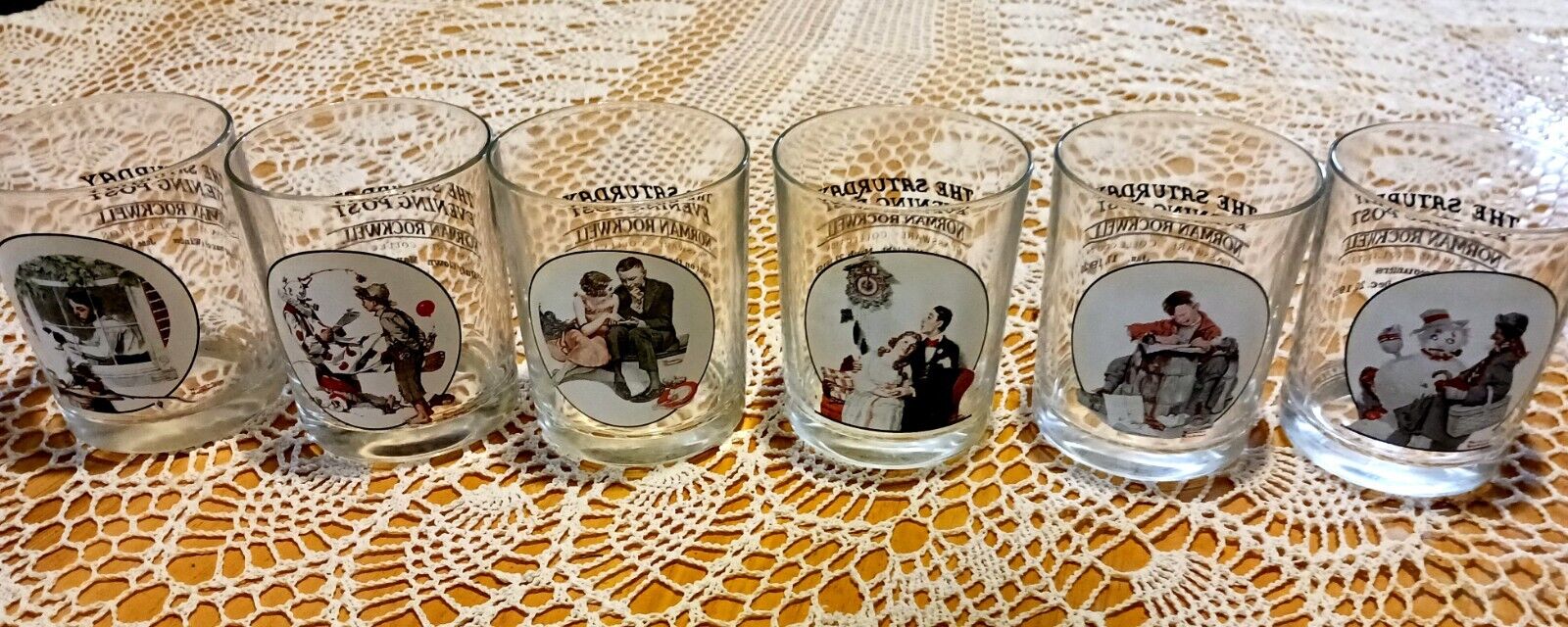 Norman Rockwell The Saturday Evening Post Glassware Drinking Glasses set of 6