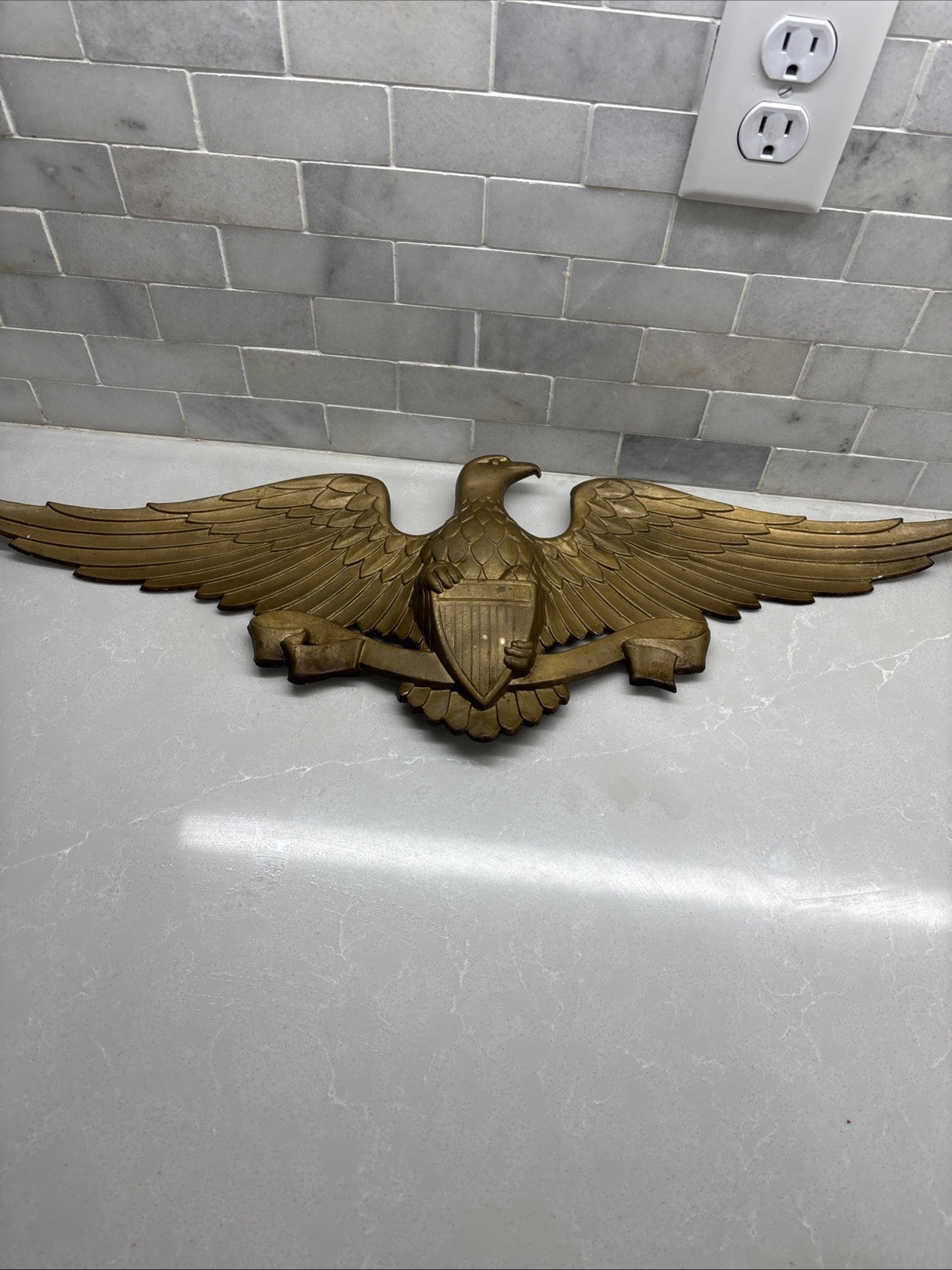 Vintage 27 Inch Sexton Cast Metal Plaque American Eagle Golden Brown C2 Vintage 27 Inch Sexton Cast Metal Plaque American Eagle Golden Brown C2