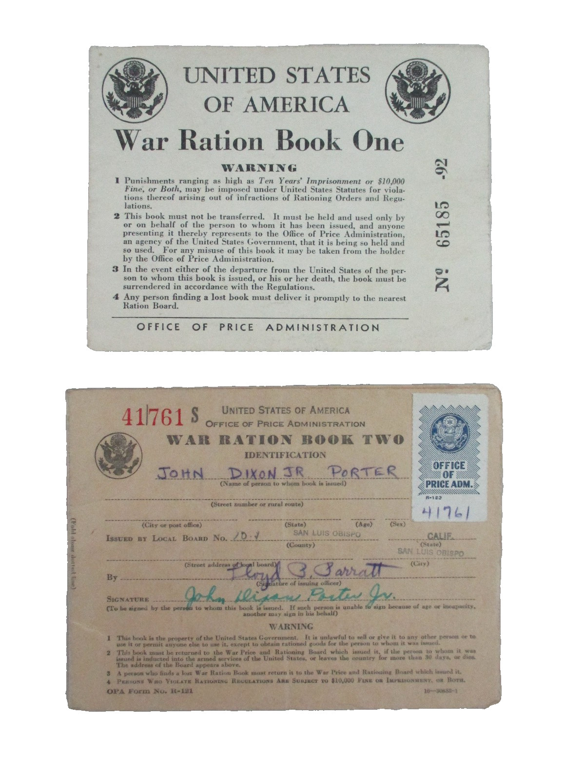 Vtg 1942 WWII USA War Ration Book One and Book Two (G) Vtg 1942 WWII USA War Ration Book One and Book Two (G)