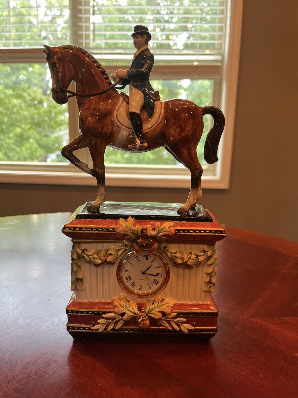 Fitz and Floyd Equestrian Dressage Horse Rider Clock Statue Figurine 11.5” H