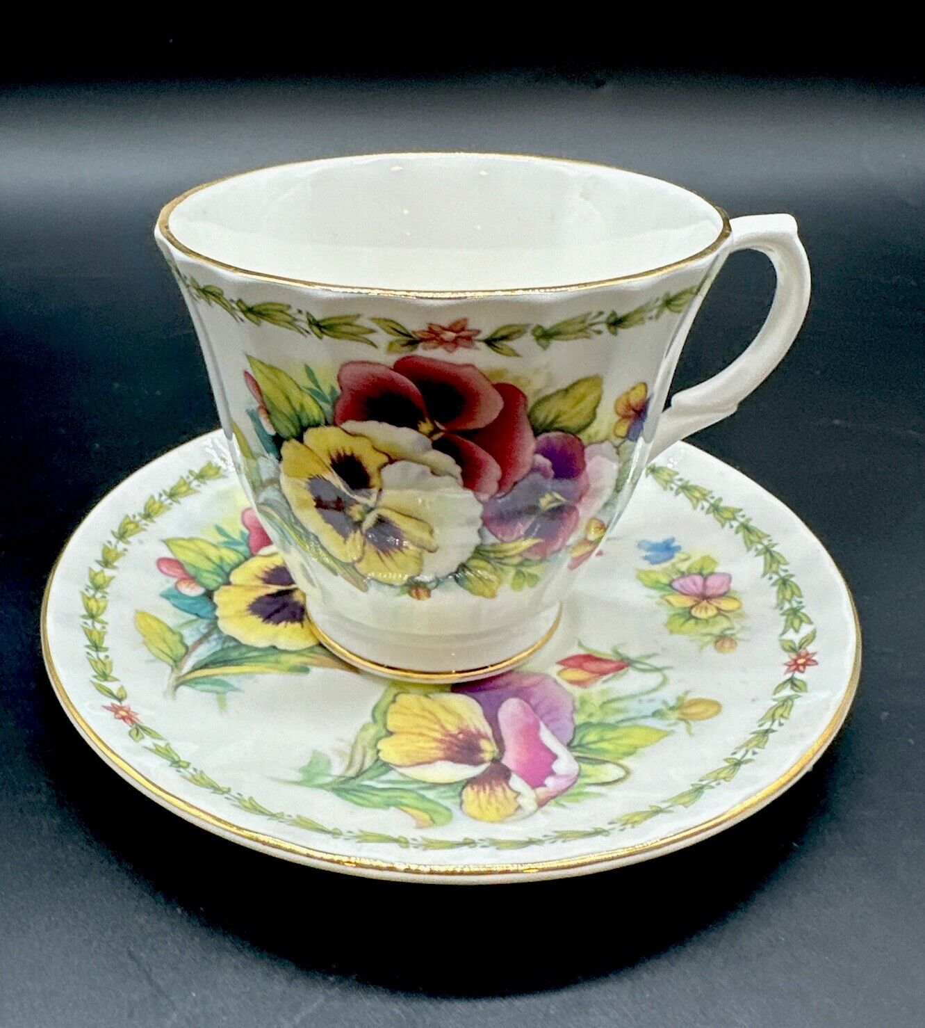 Rare Duchess Bone China England  Tea Cup and Saucer Pansies Beautiful Mother Day