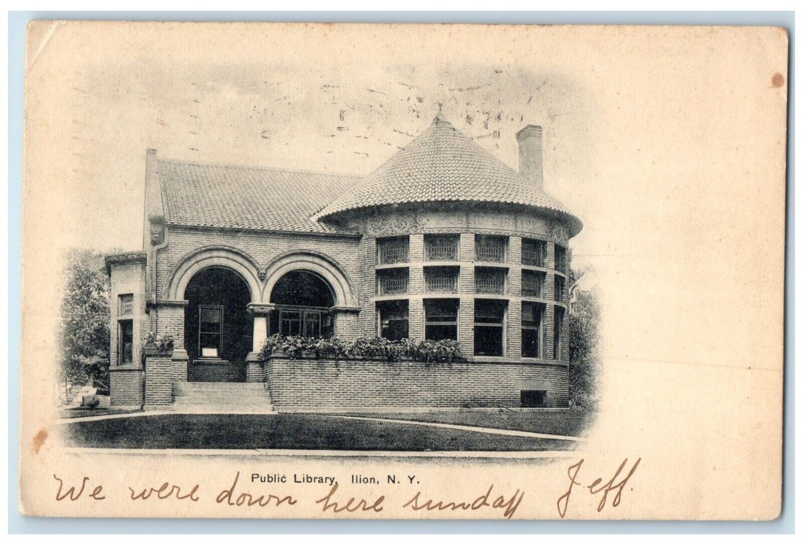 1908 Public Library Exterior Building Llion New York NY Vintage Antique Postcard