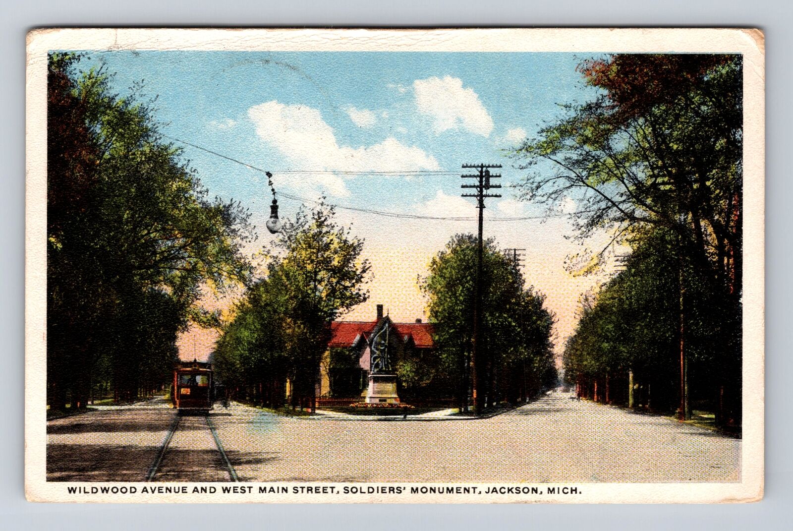 Jackson MI-Michigan, Soldiers Monument Wildwood Avenue Vintage Souvenir Postcard