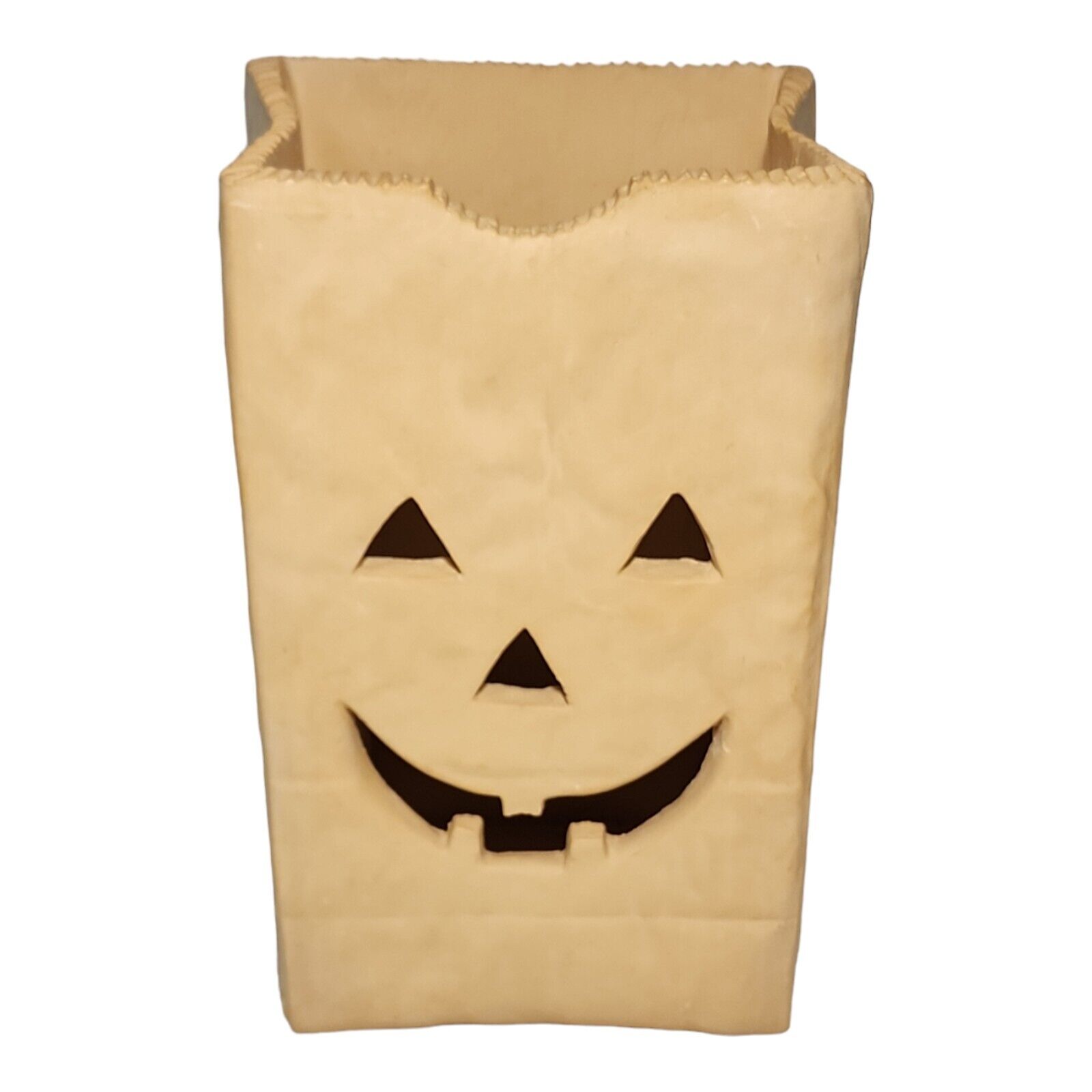 1987 Ceramic Jack-O-Lantern Pumpkin Halloween Bag Candle Holder 10” Signed Rare