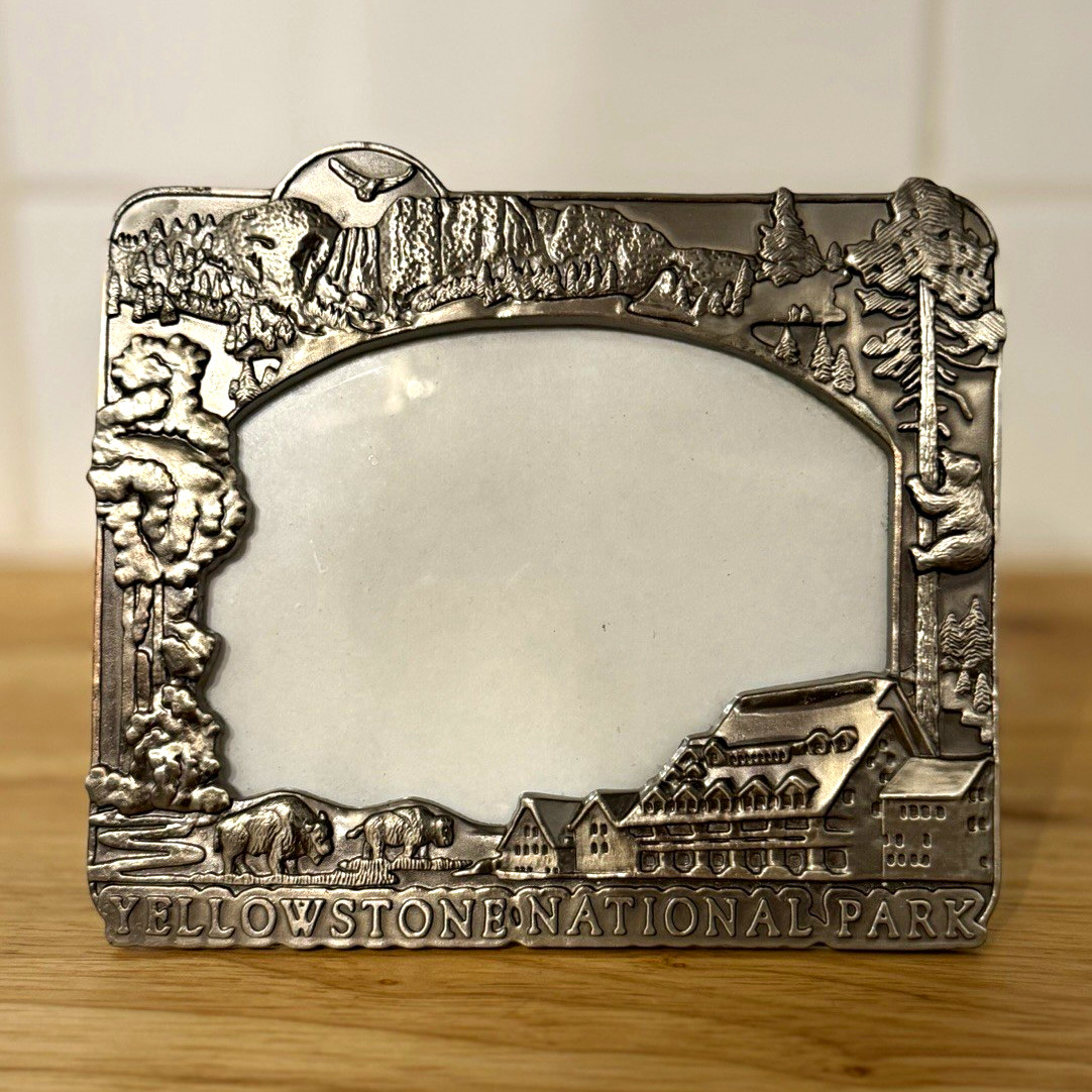 Vintage Yellowstone National Park 3D Relief Metal Picture Frame Original Tag