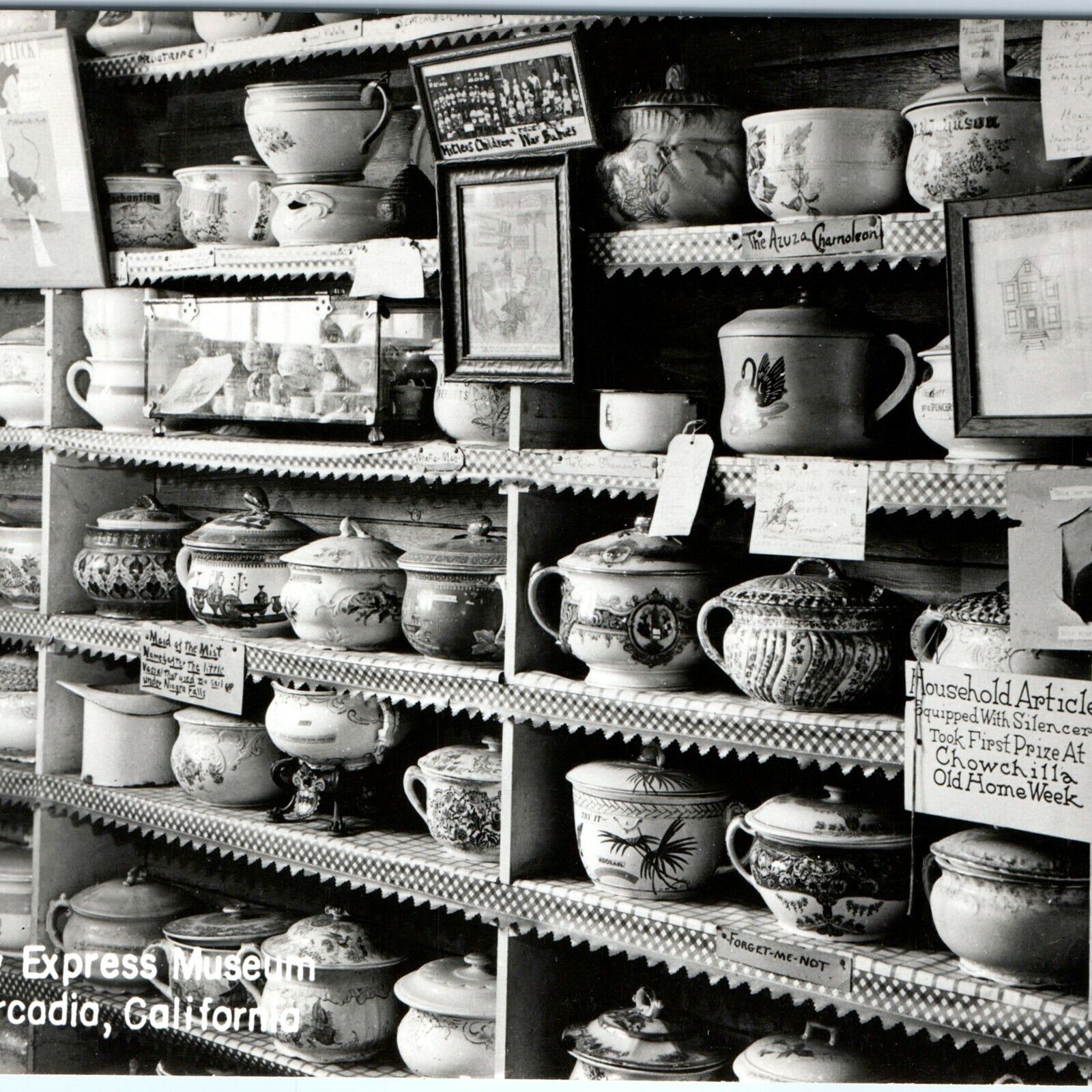 c1950s Arcadia, CA Pony Express Museum RPPC Glass Pottery Bowl Store Photo A149