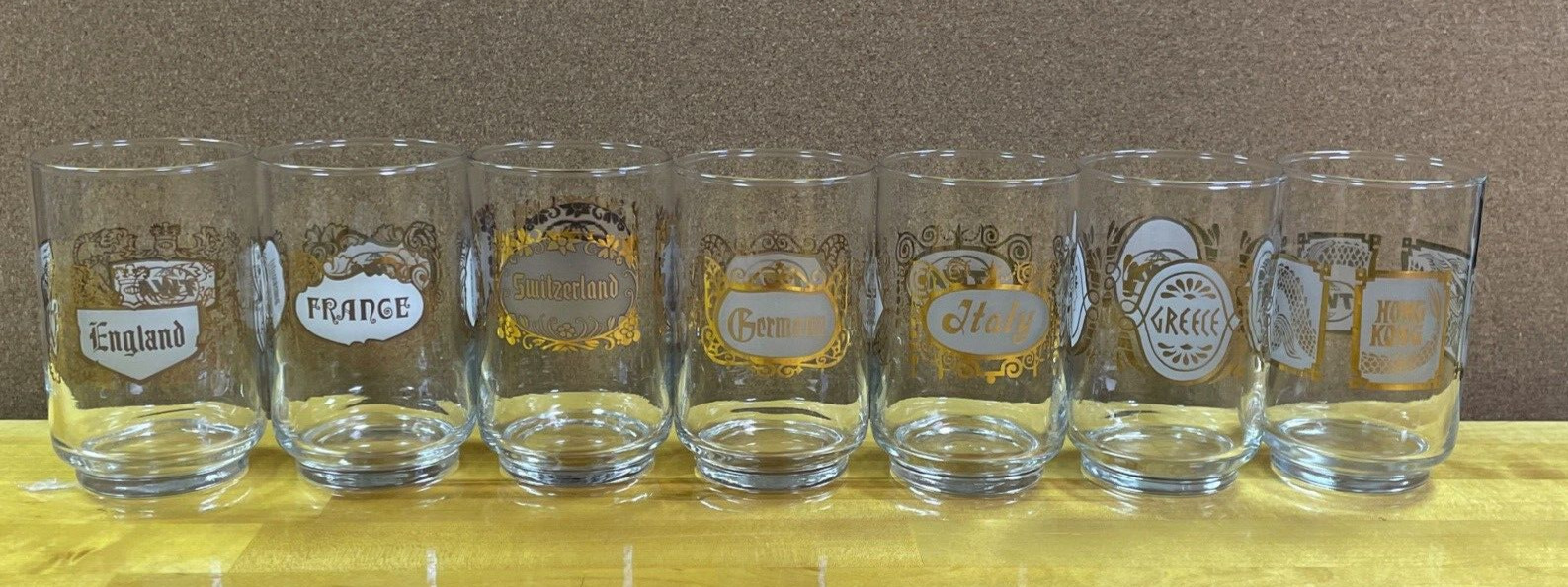 Vintage Lot of 7 TWA Rock Glasses of 7 Different Countries of the World VGC