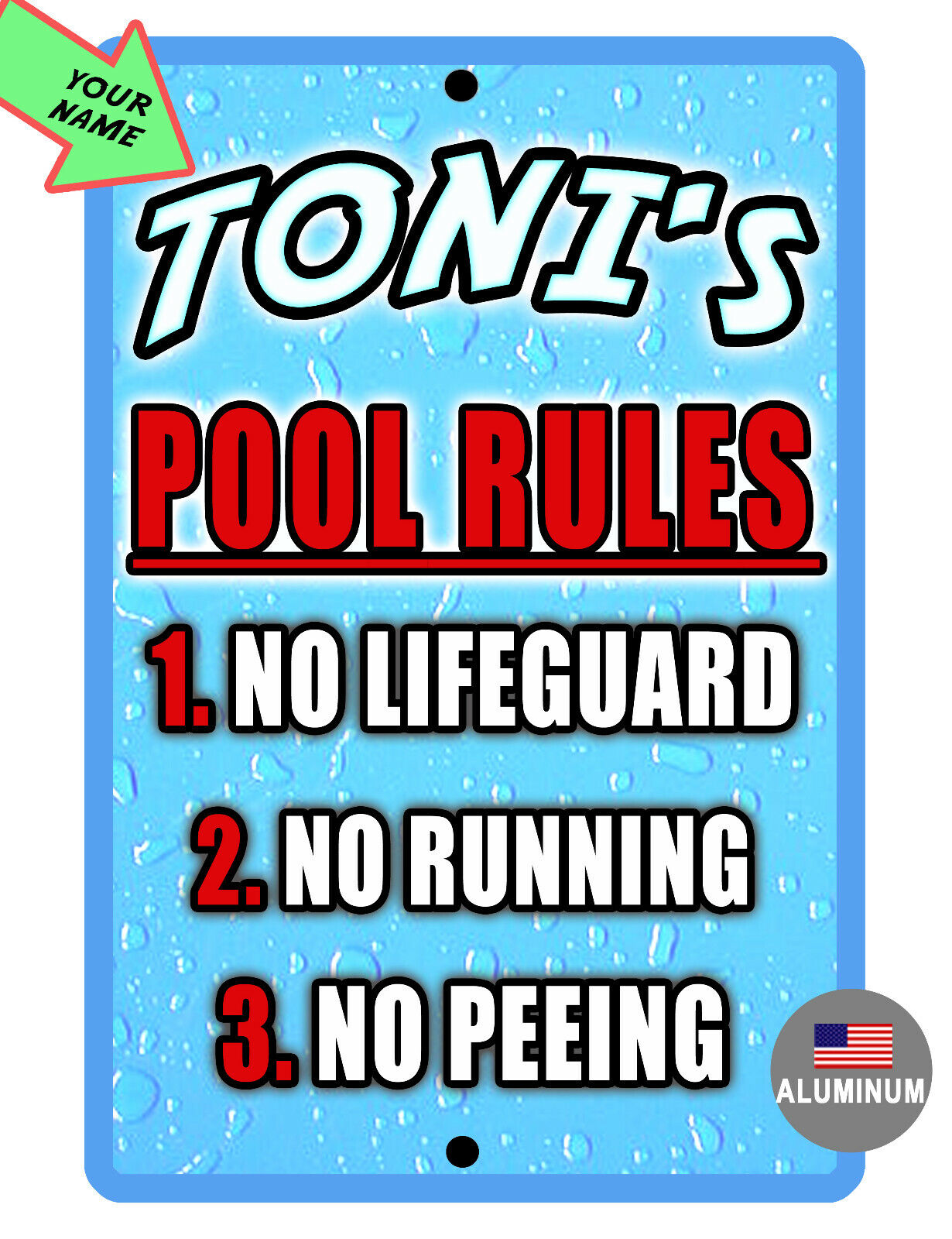 Personalized SWIMMING POOL Sign YOUR NAME Weatherproof Durable Aluminum  SPR758