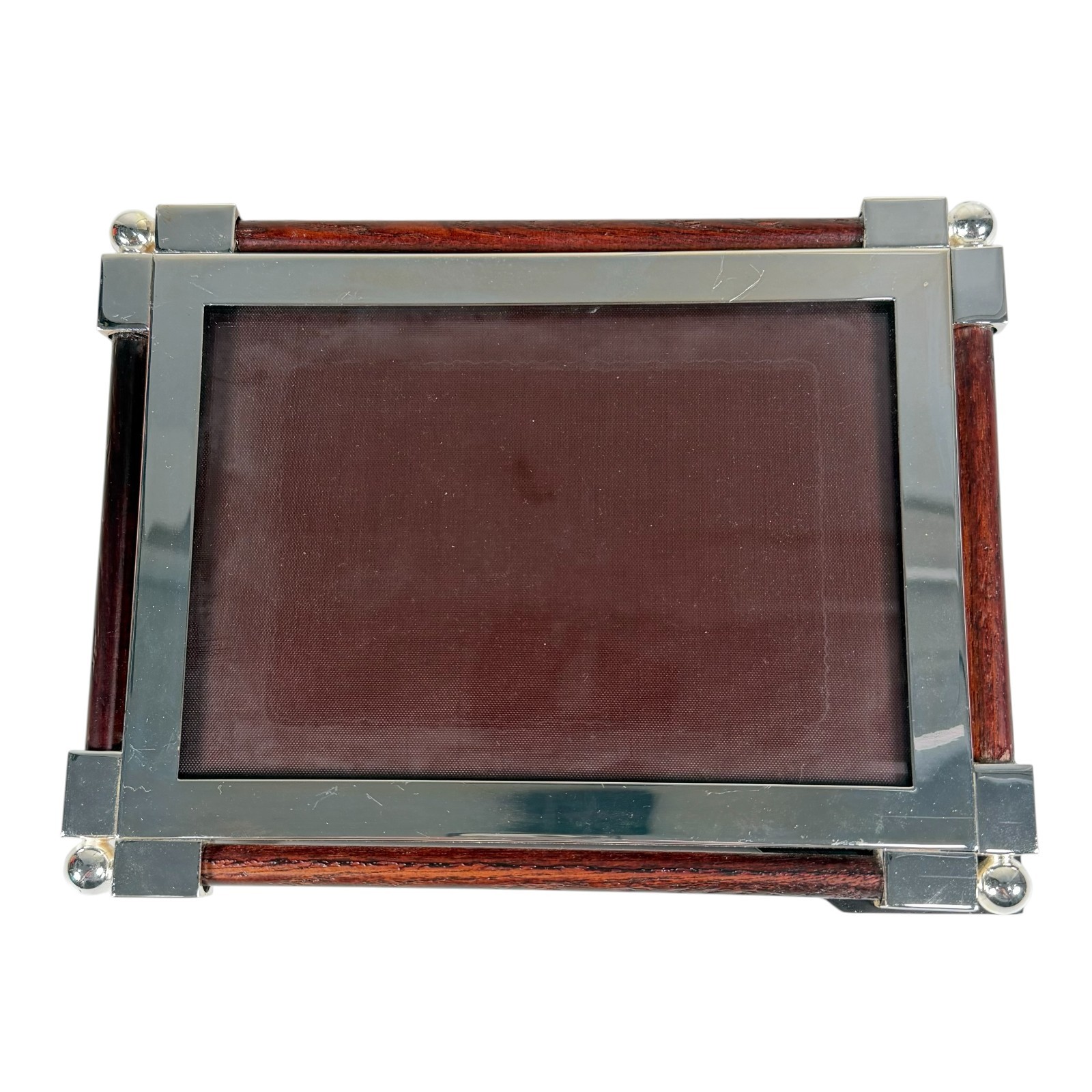 Vintage William Yeoward Crystal Brown Wooden Nickel Plated Photo Frame MC 5x7