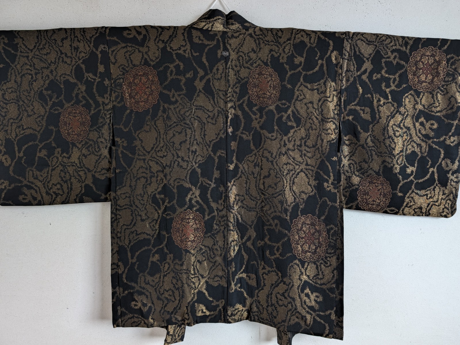 Vintage Japanese Urushi Haori Jacket Black Gold, Lacquered Kimono Jacket, 149
