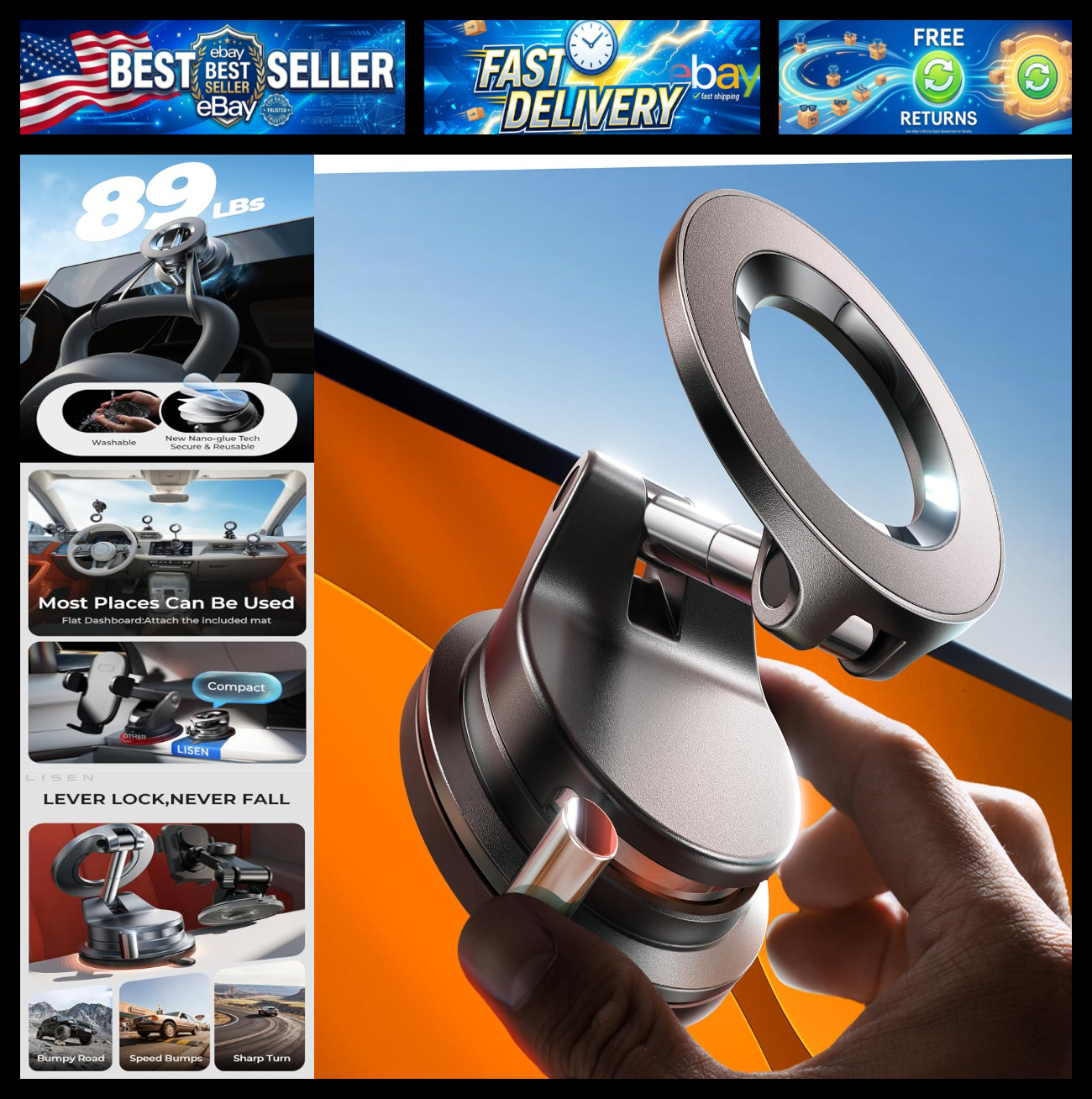 LISEN for Magsafe Car Mount, Magnetic Phone Holders for Your Car Vacuum, Phone M