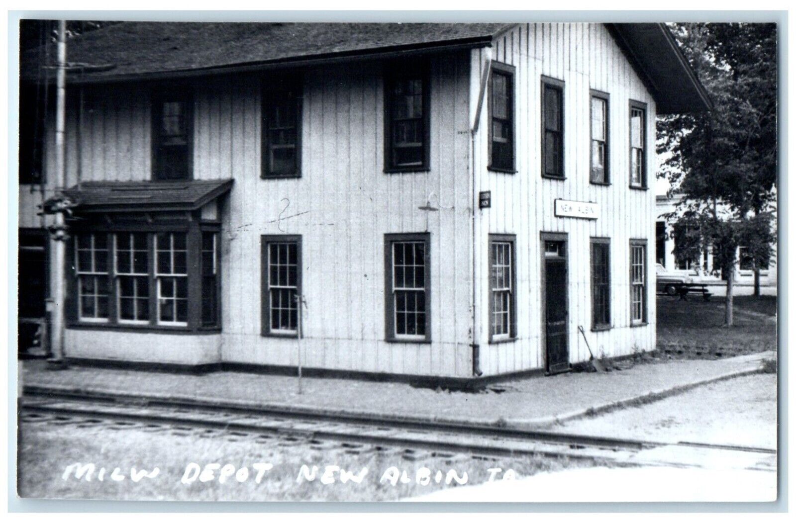 c1960's New Albin Iowa Railroad Vintage Train Depot Station RPPC Photo Postcard