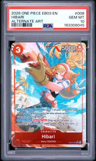 2026 One Piece EB03 EN Hibari Alt Art #008 PSA 10