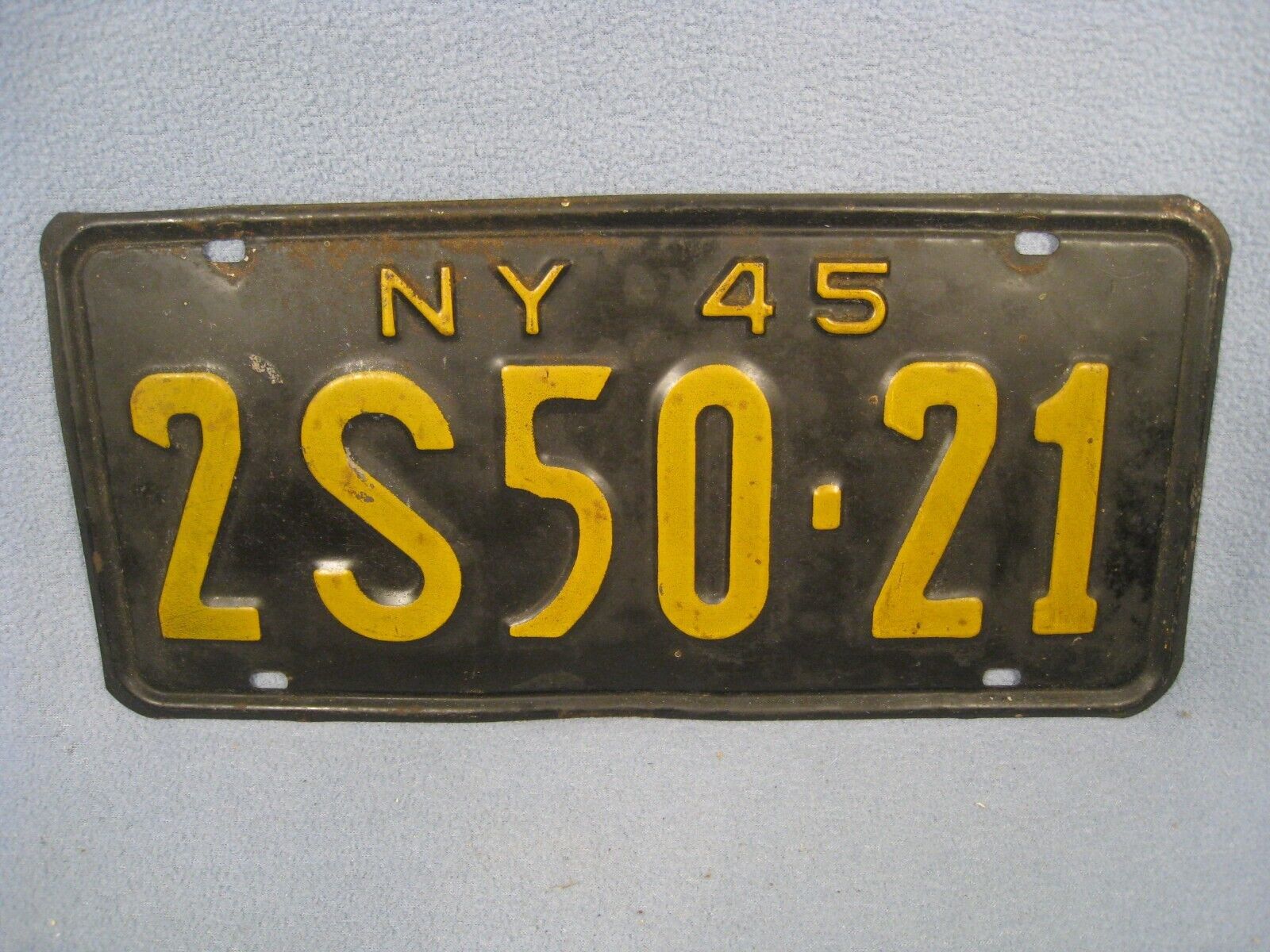 Vintage 1945 New York License Plate - Original Paint