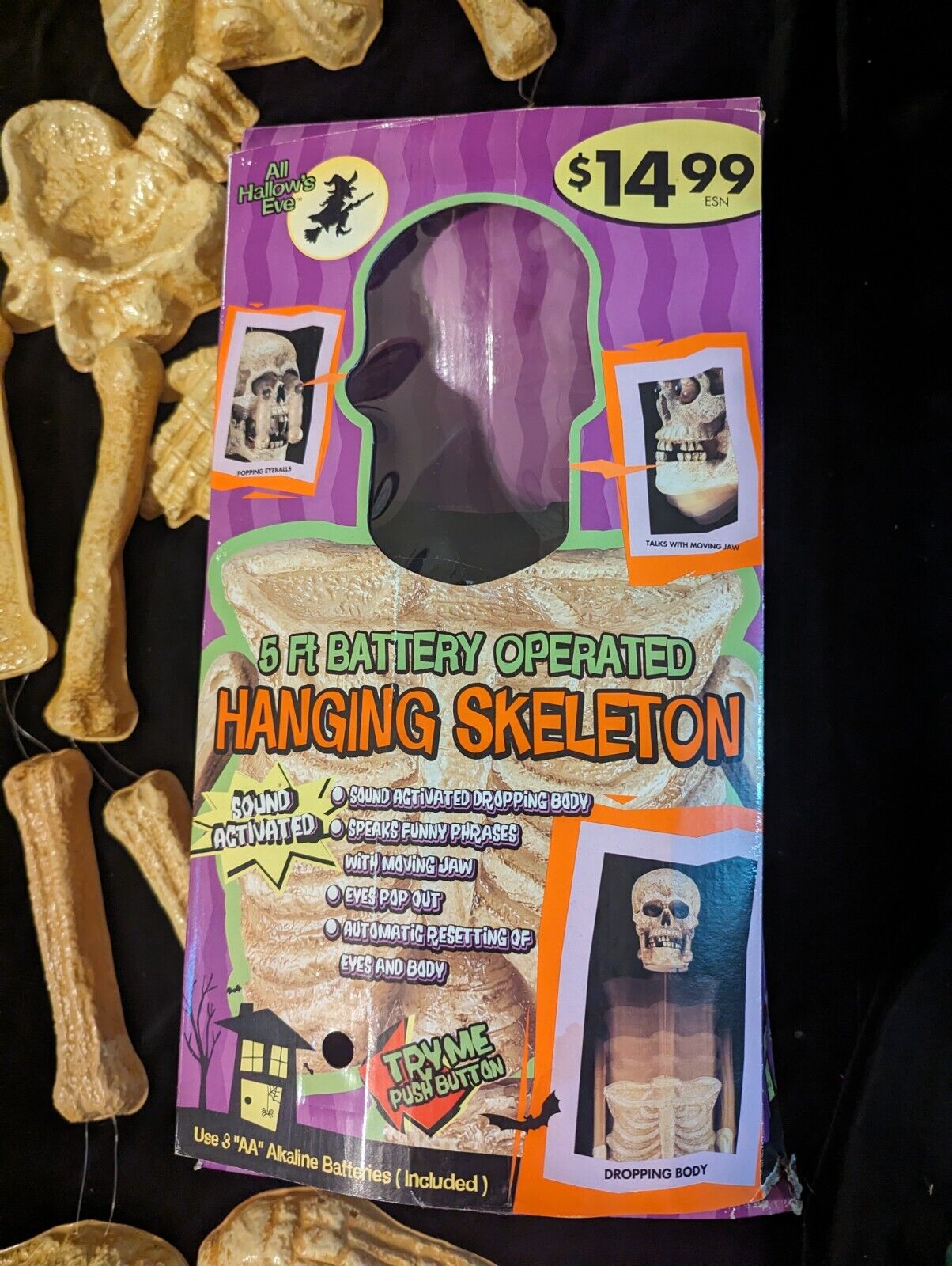 Vintage Gemmy Animated Halloween 6 Ft Rare Hanging Skeleton Eyes Pop 