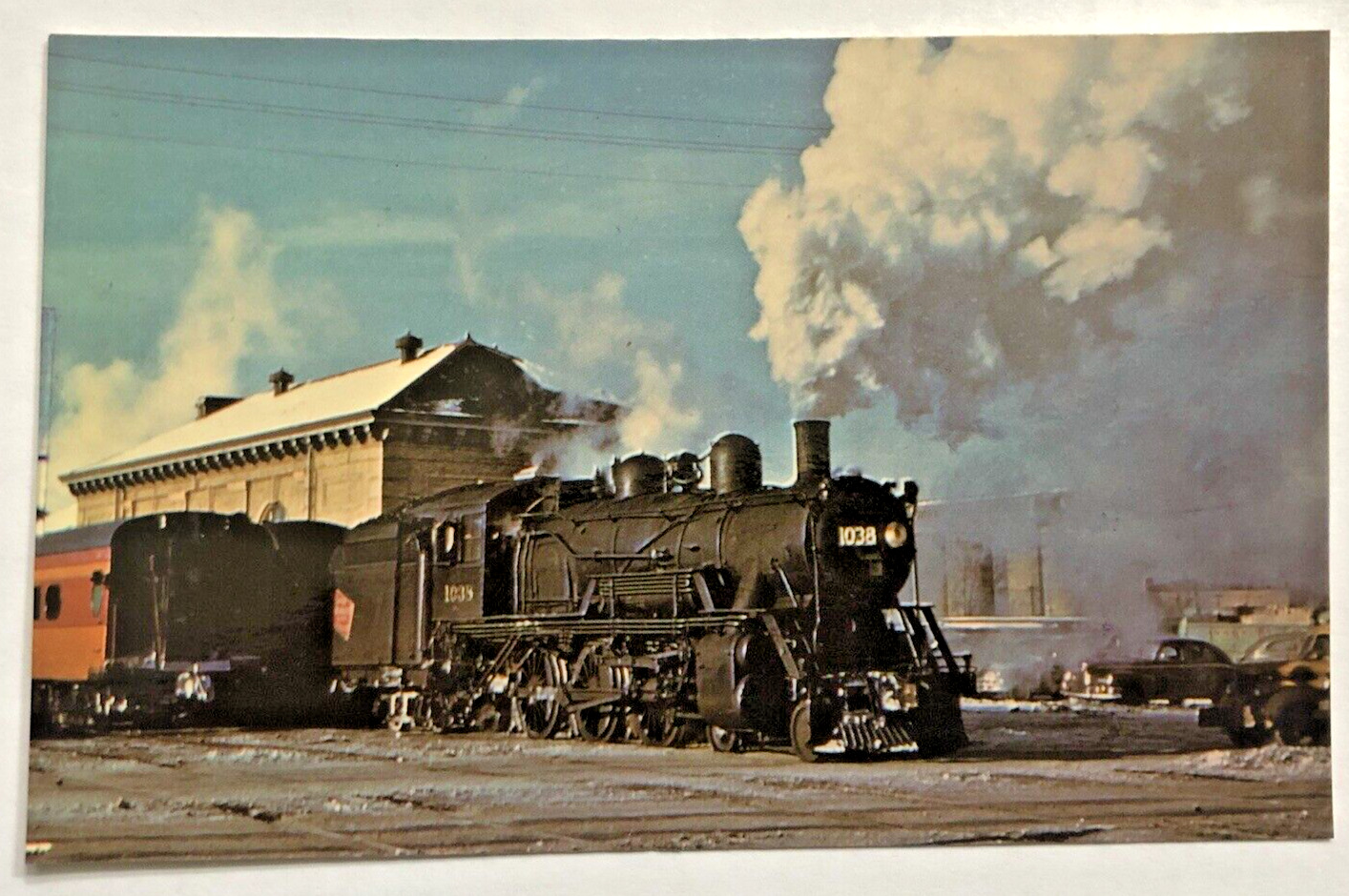 Milwaukee 1038 Steam Engine Locomotive Winter Madison Wisconsin Vintage Postcard