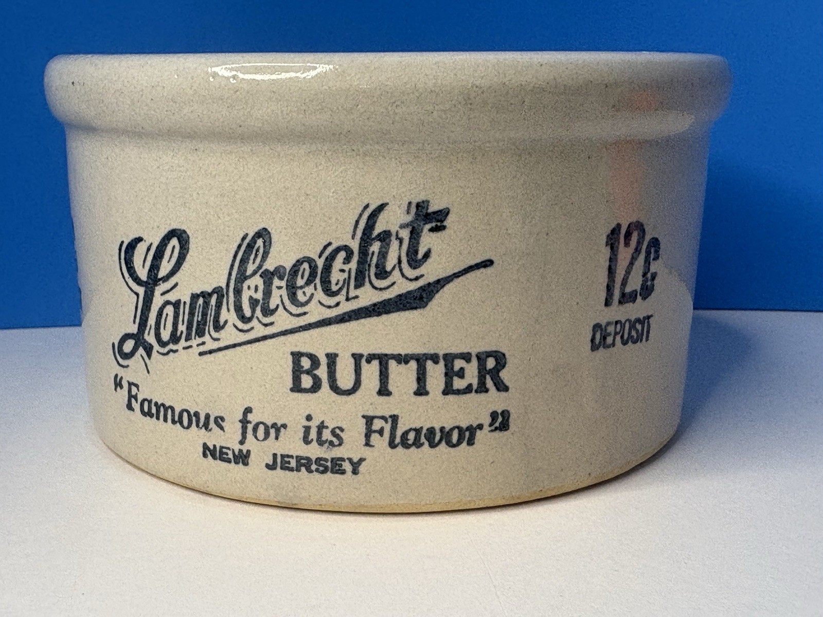 Vintage Lambrecht Butter Crock Stoneware 12c Deposit New Jersey Collectible