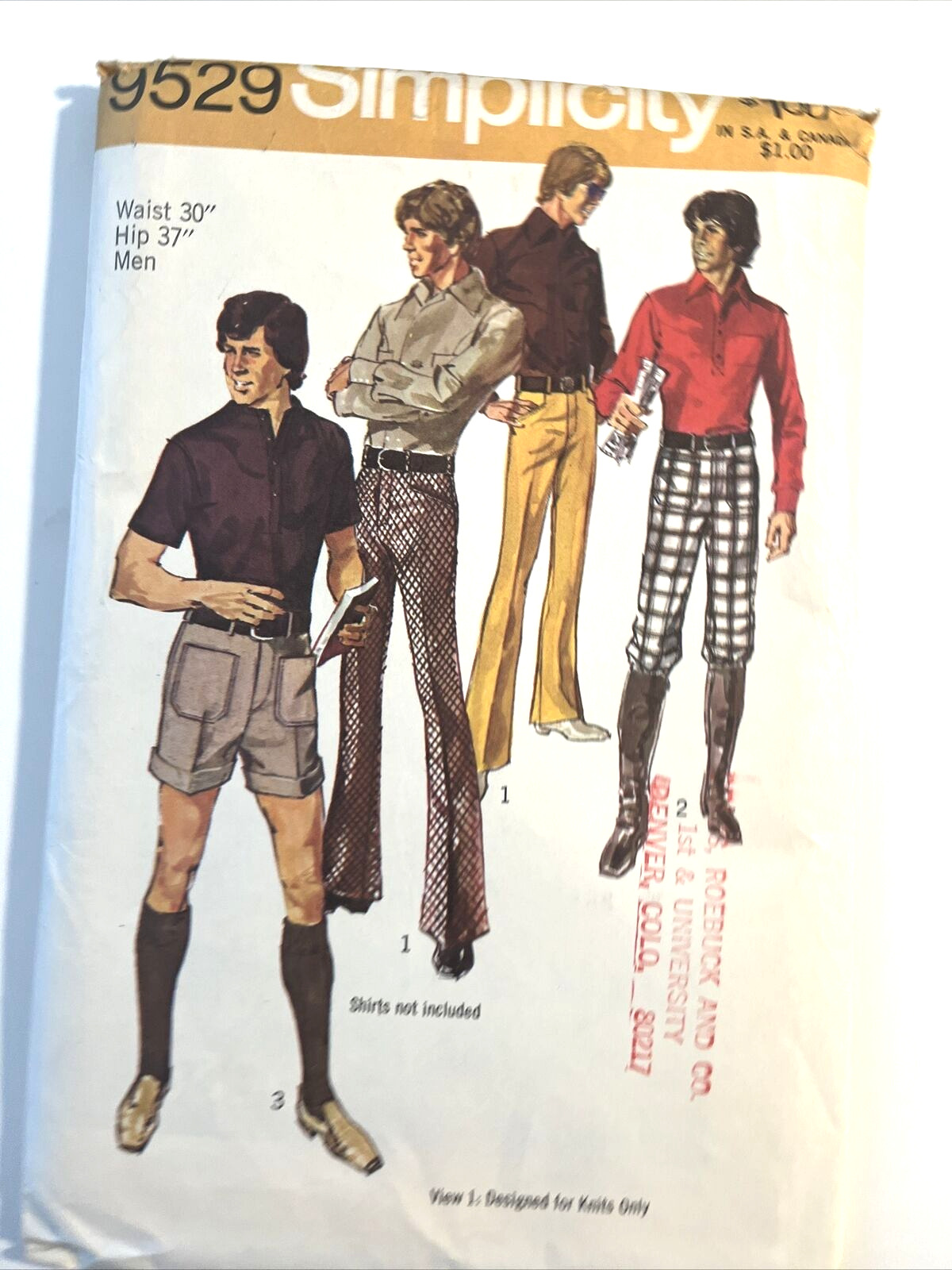 Simplicity Men's Pants Shorts Front Yoke Pockets Cuffs Waist 30 1970s UNCUT