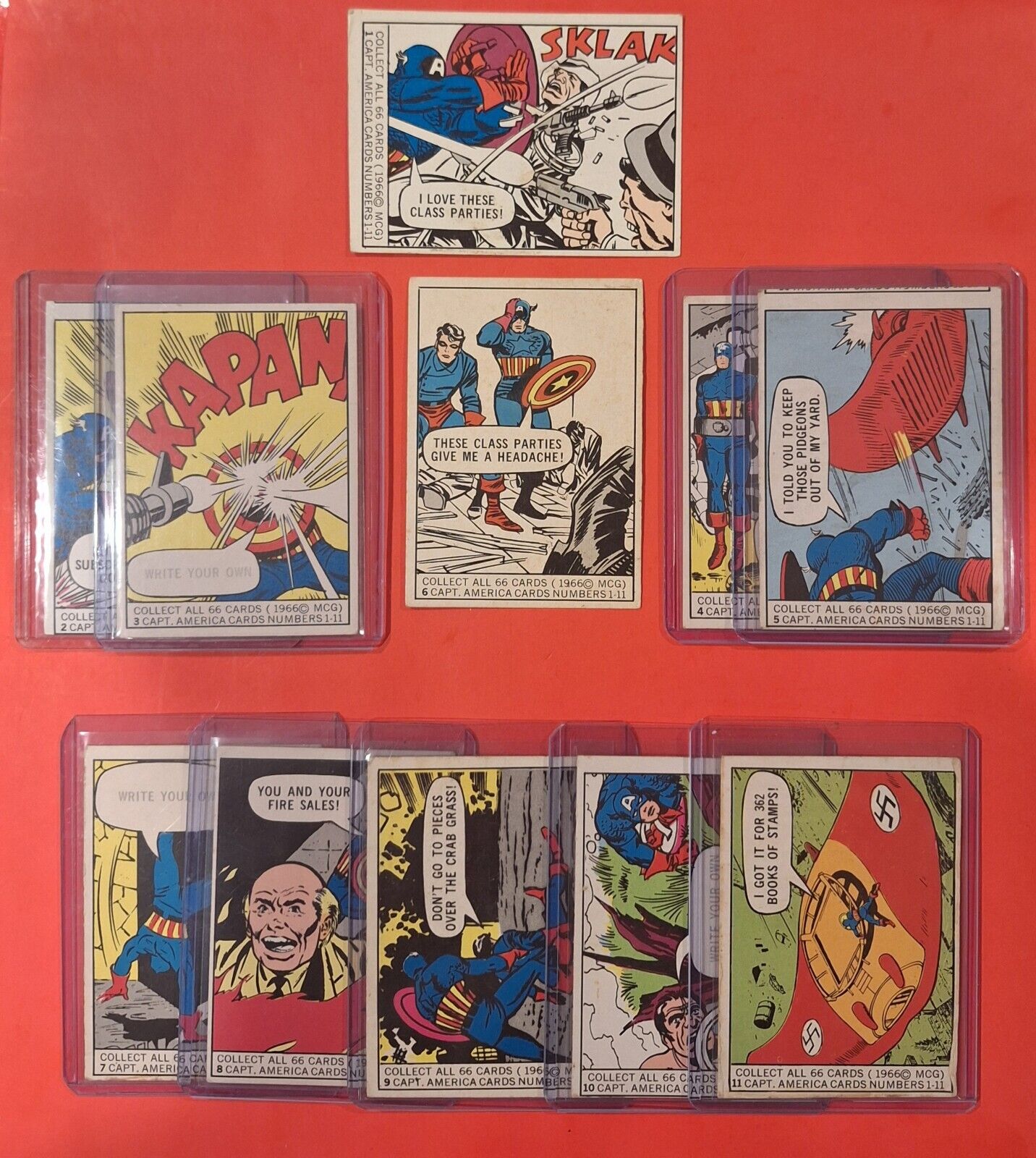 1966 Donruss Marvel Captain America RC Complete Subset (Lot Of 11) #1-11