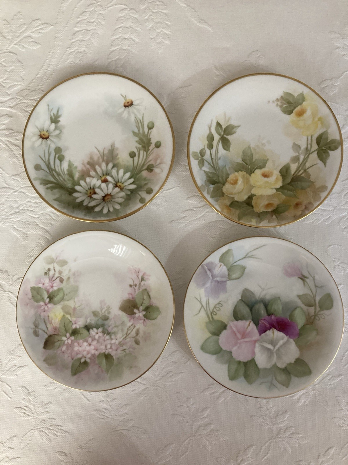 4 Vtg Handptd Limoge France 6” -Artist Initialed-exc