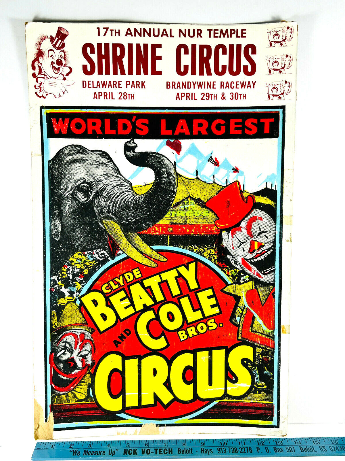vtg Clyde Beatty Cole Bros Poster Willmington DE circus carnival bette leonard