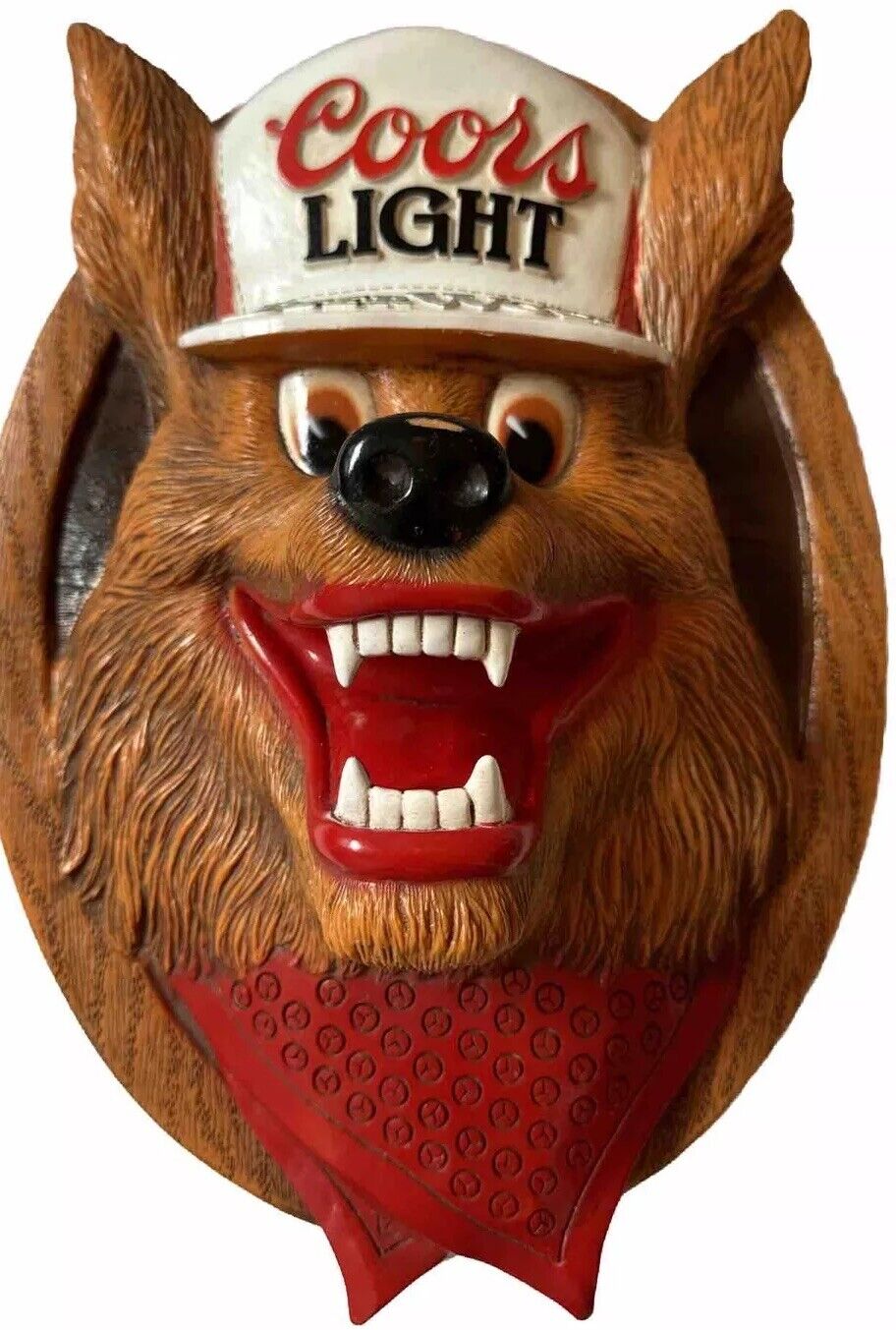 Vintage 1987 COORS Light Beer Wolf 3-D Face Bar Pub Sign Man Cave Deco Cond-VG