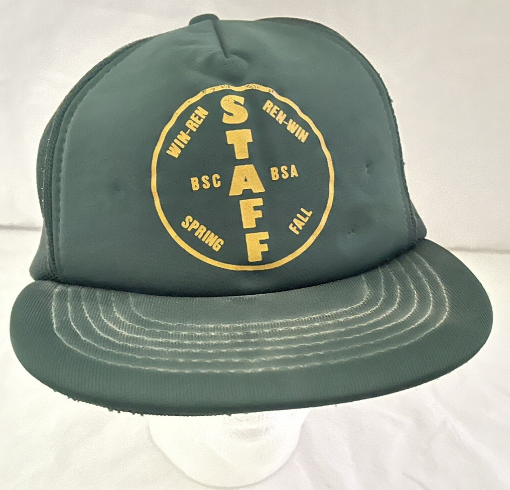 VTG BSA BSC Boy Scouts America Canada Adj Snapback Trucker Hat Green Mesh