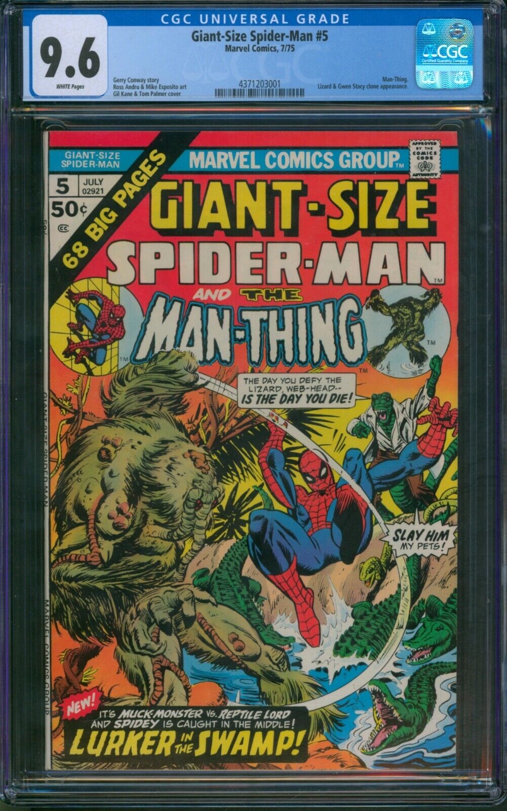 Giant-Size Spider-Man #5 ⭐ CGC 9.6 White Pages ⭐ Man-Thing Marvel Comic 1975