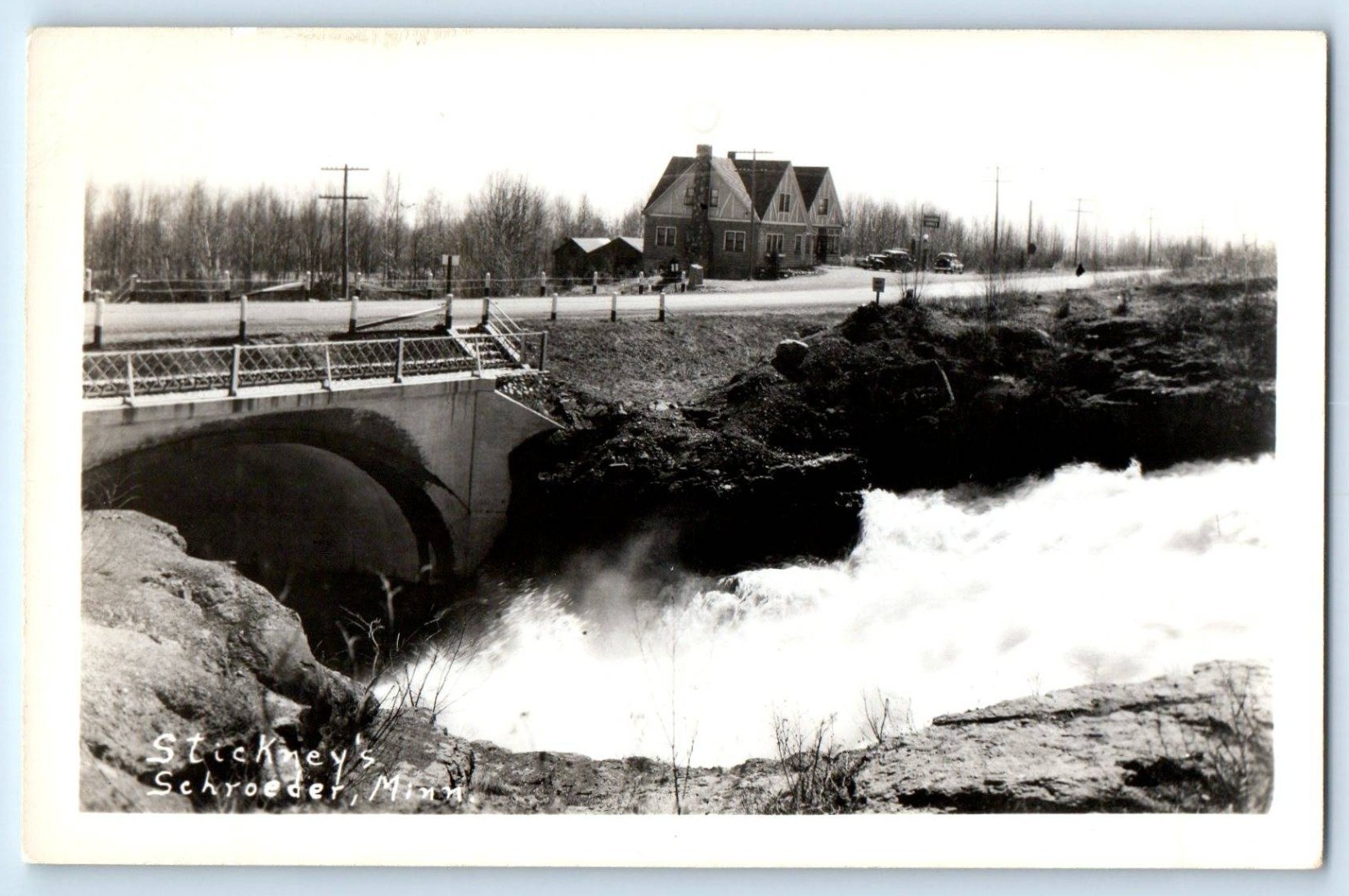 c1940\'s Stickney\'s Bridge Cars Schroeder Minnesota MN RPPC Photo Postcard