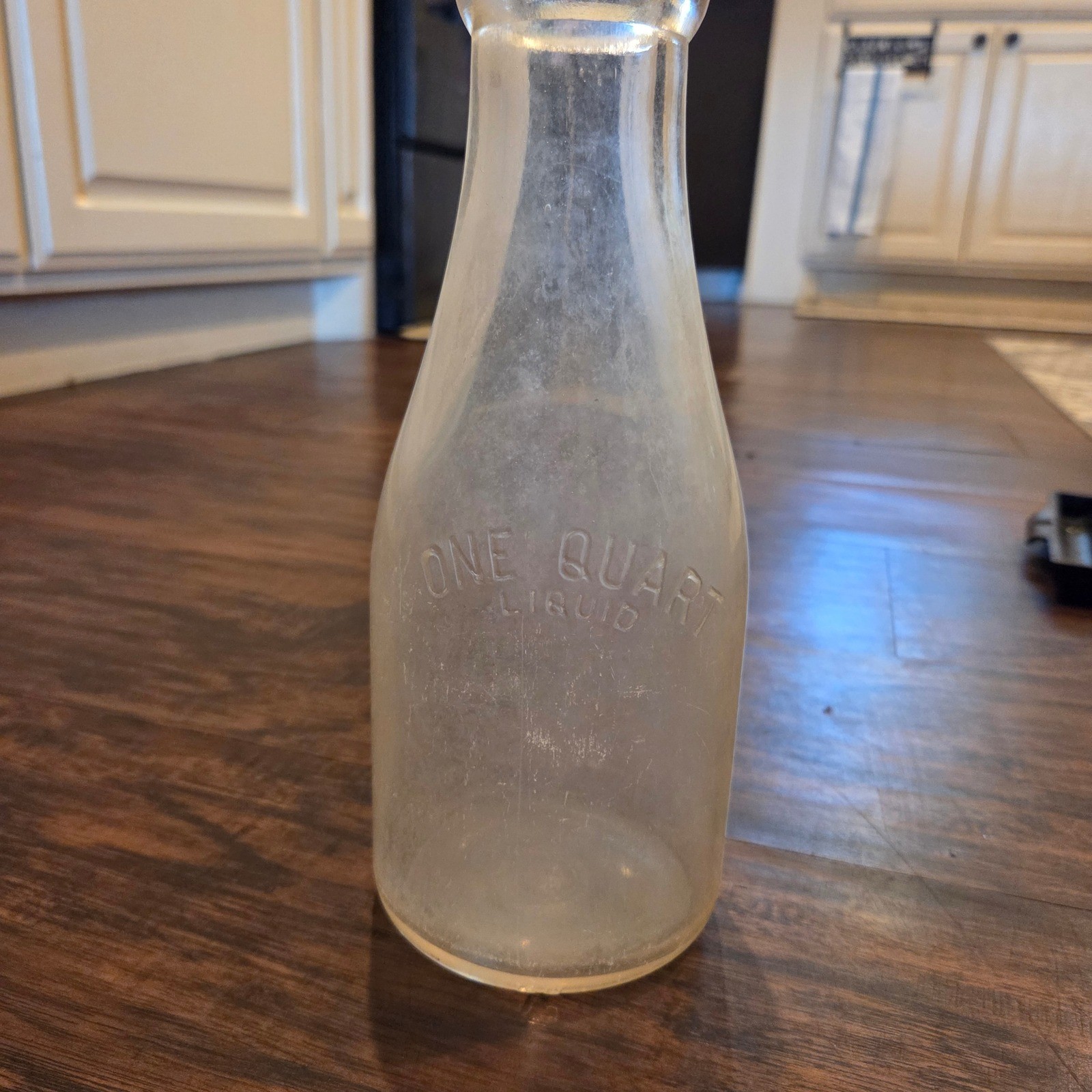 Vintage One Quart Liquid Clear Glass Milk Bottle Farmhouse Decor 9.5 Inch Vintage One Quart Liquid Clear Glass Milk Bottle Farmhouse Decor 9.5 Inch