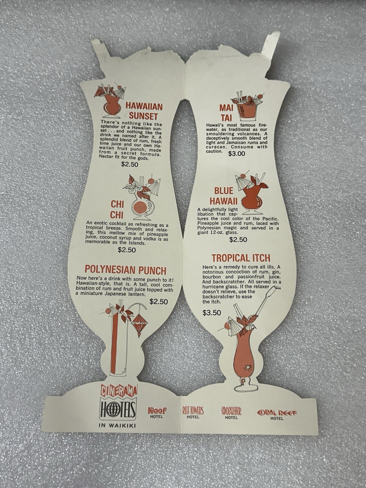 Vintage 1972 Cinerama Hotels Waikiki Hawaii Tiki Cocktail Menu Reef Hotel
