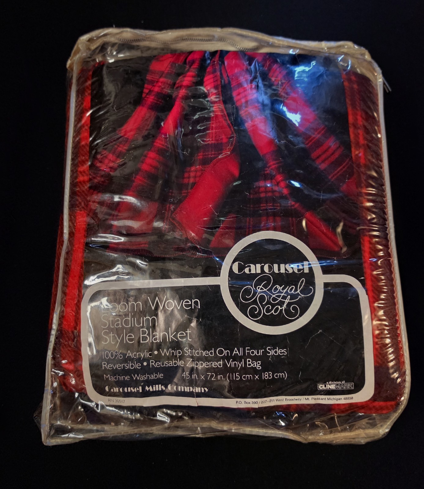 VTG Carousel Royal Scot Stadium Blanket Plaid Red Acrylic Reversible NIP 