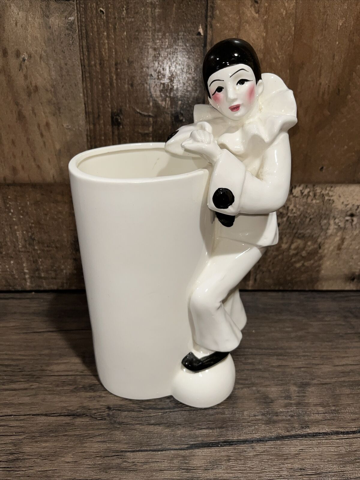 Vintage Made In Japan Harlequin Pierrot Mime Clown Art Deco Vase 9”