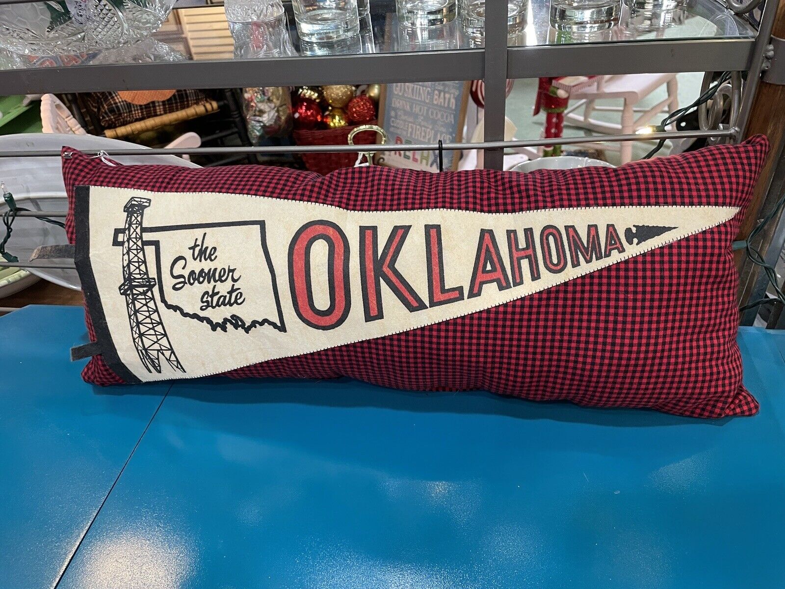 Vintage Oklahoma Travel Pennant Pillow