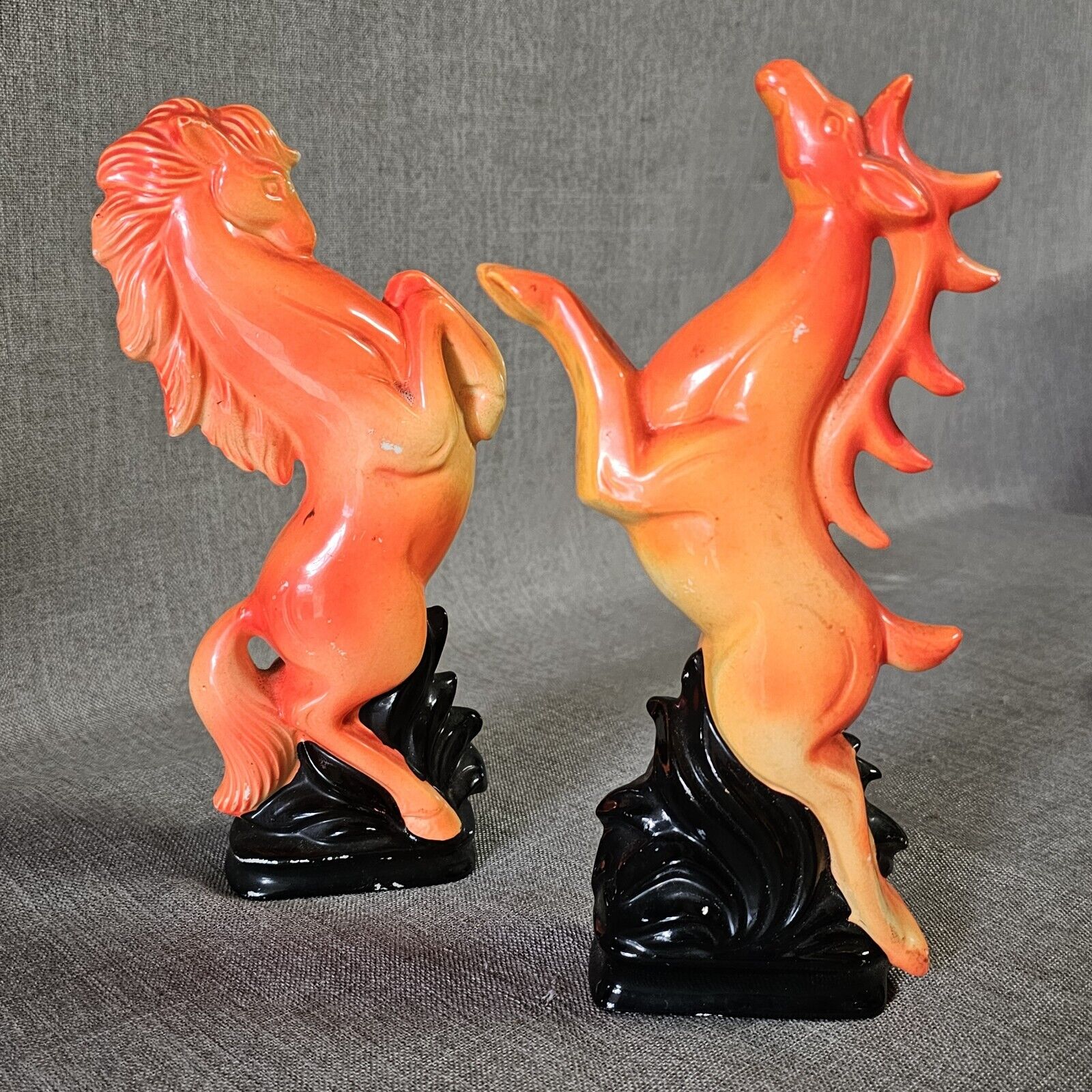 Vintage Florescent Figurines Flamingo Orange Horse & Antelope