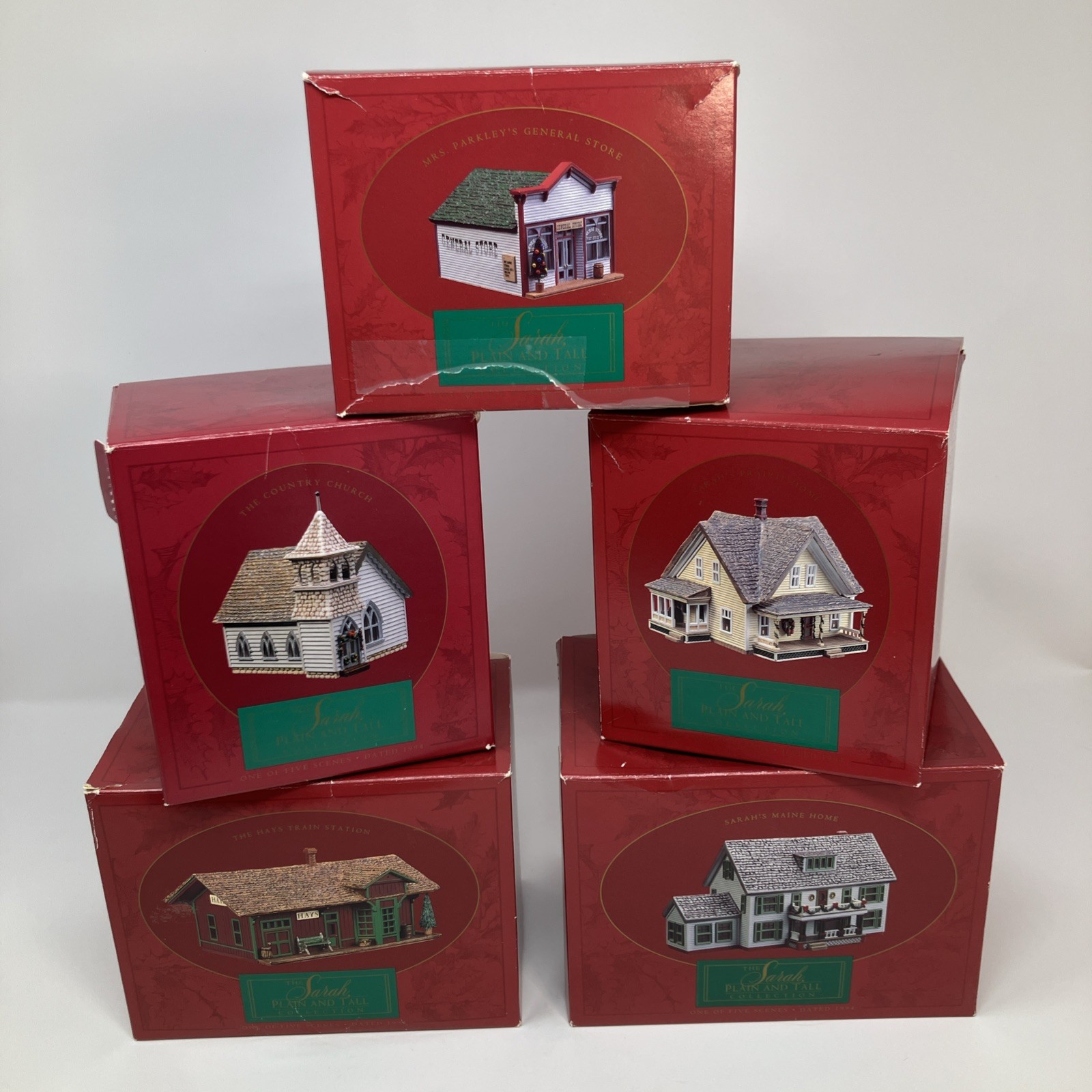 Vtg 1994 Hallmark Sarah Plain and Tall Complete 5 Piece Village Set with Boxes
