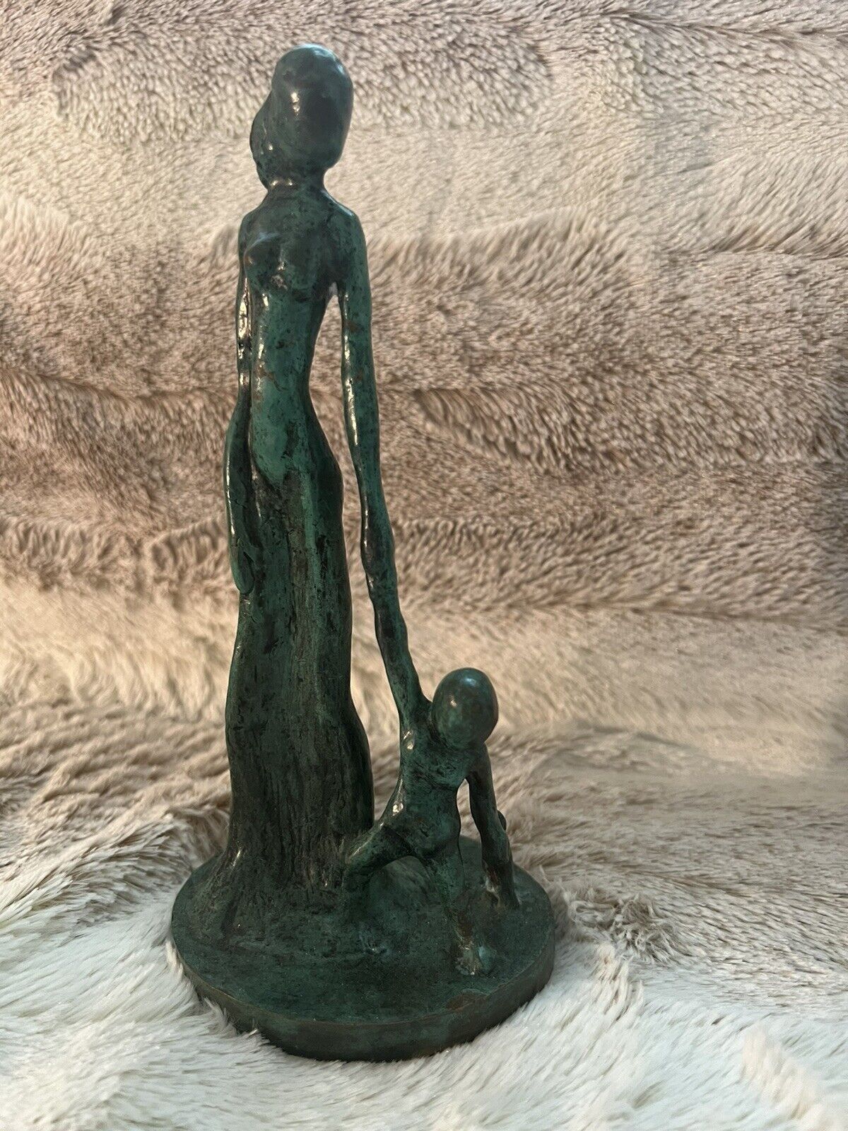 Vtg Mother Playing with Children Bronze Sculpture Statue 7.5