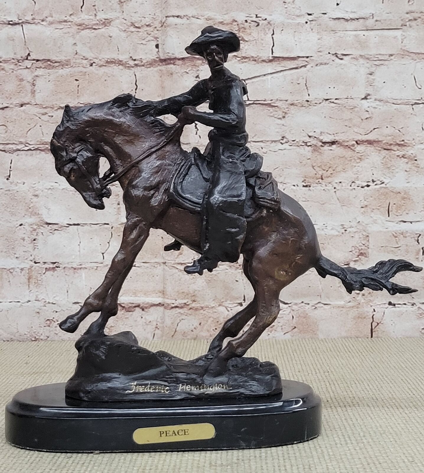PEACE Frederic Remington Bronze Desktop Statue Sculpture Western Cowboy 10\